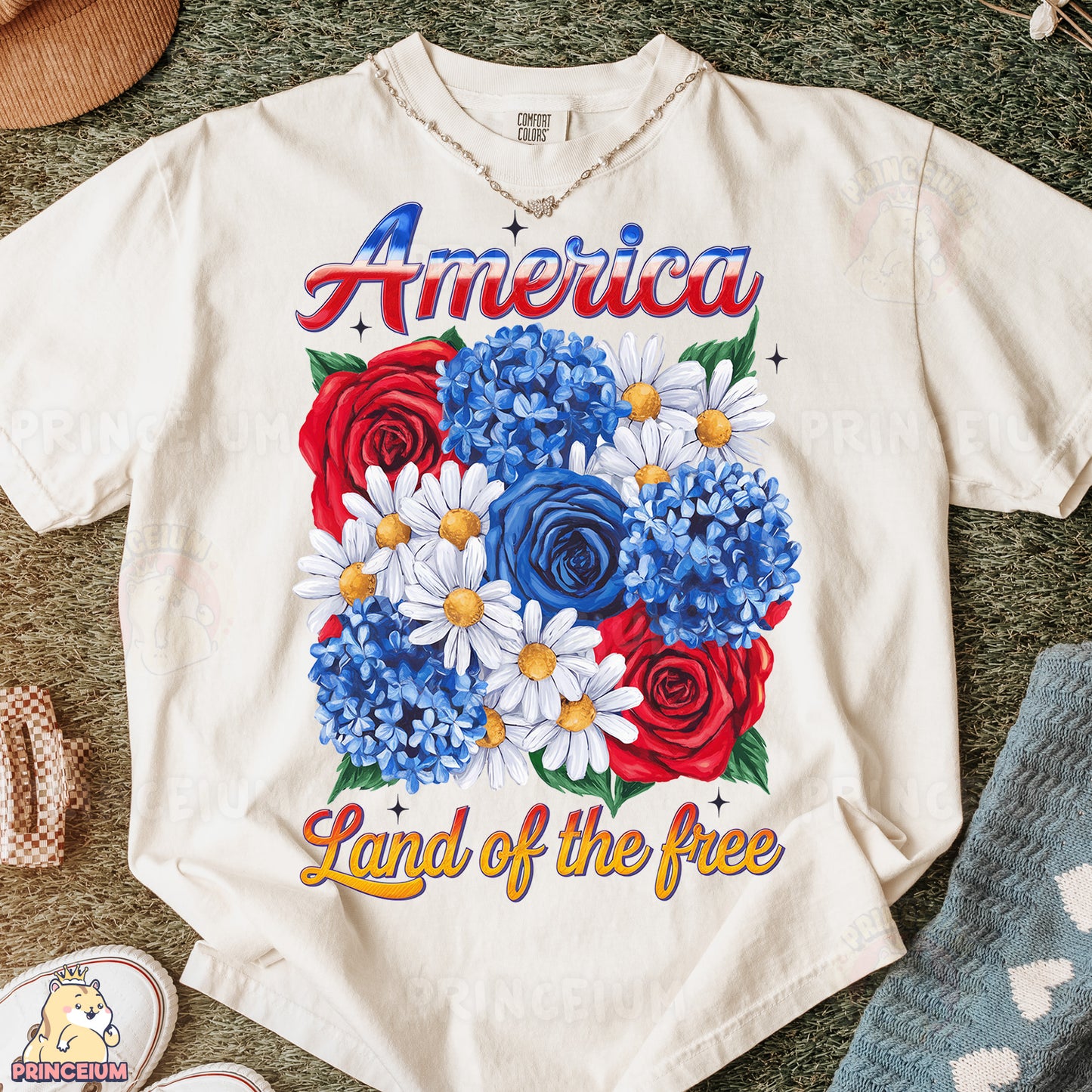 an american land of the free t - shirt with flowers on it