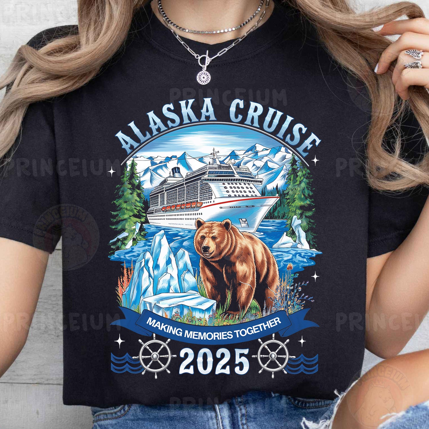 a woman wearing a alaska cruise t - shirt