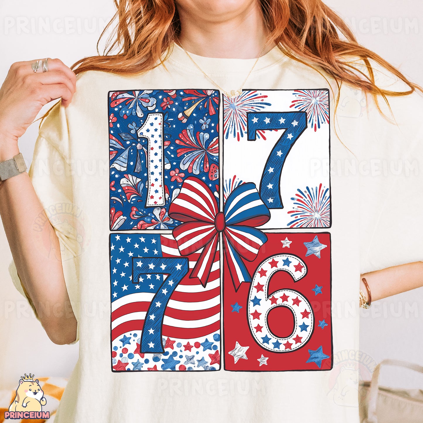 a woman wearing a fourth of july t - shirt