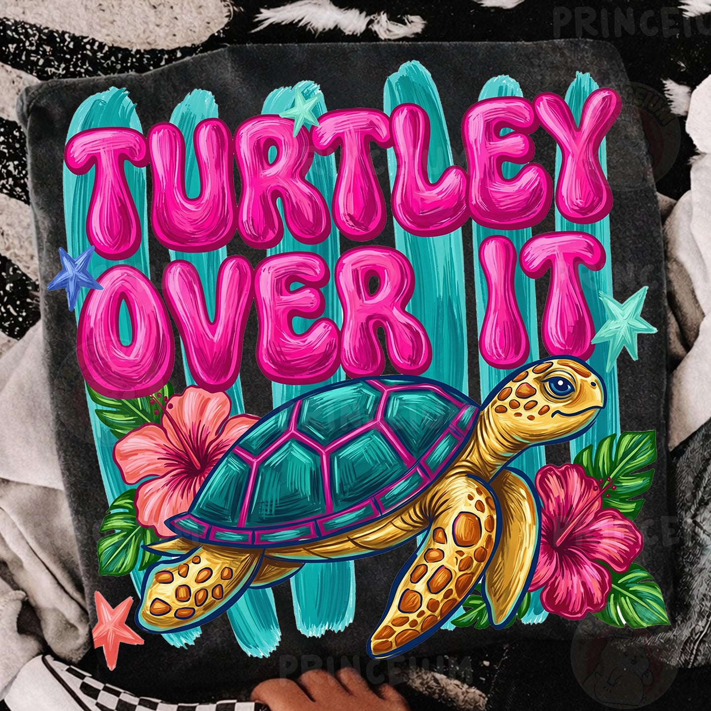 Turtley Over It Sublimation Design PNG | Cute Sea Turtle Hibiscus Digital Download