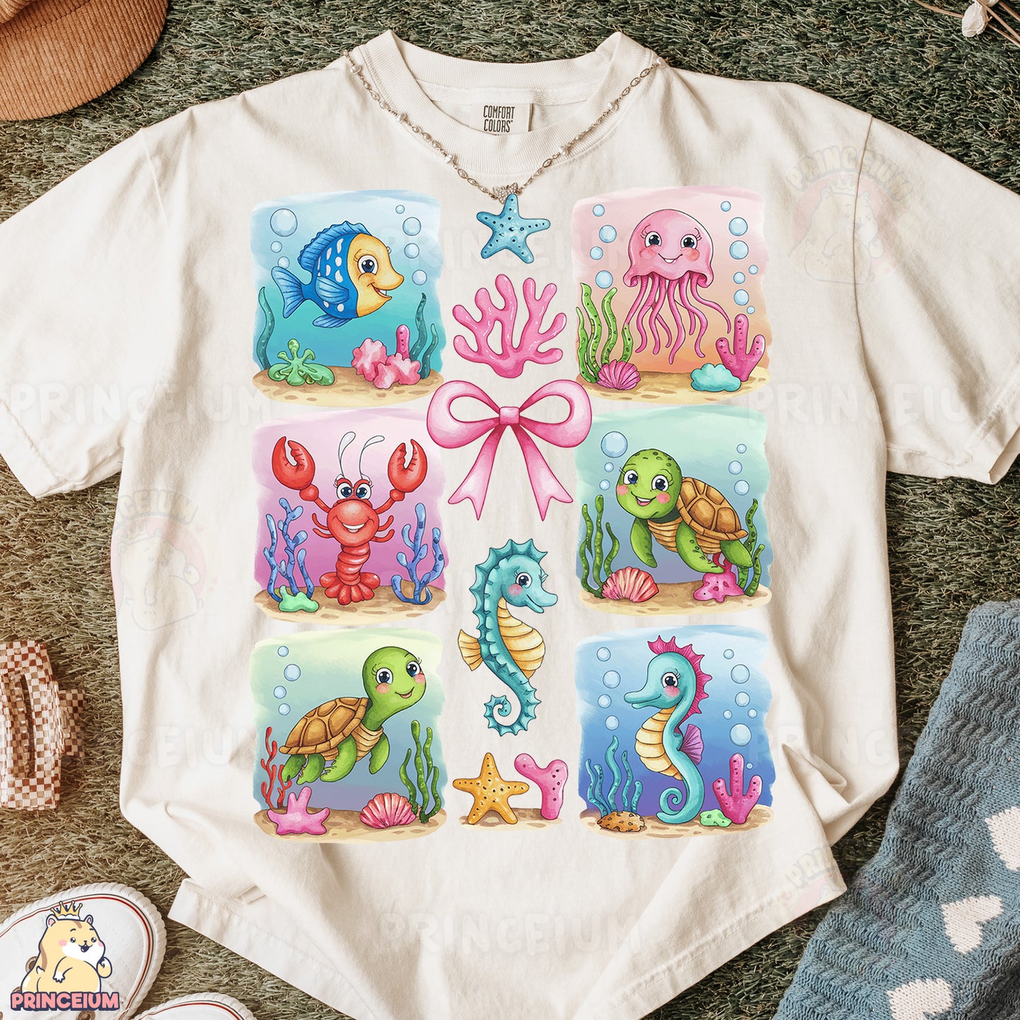 a t - shirt with a picture of sea animals on it