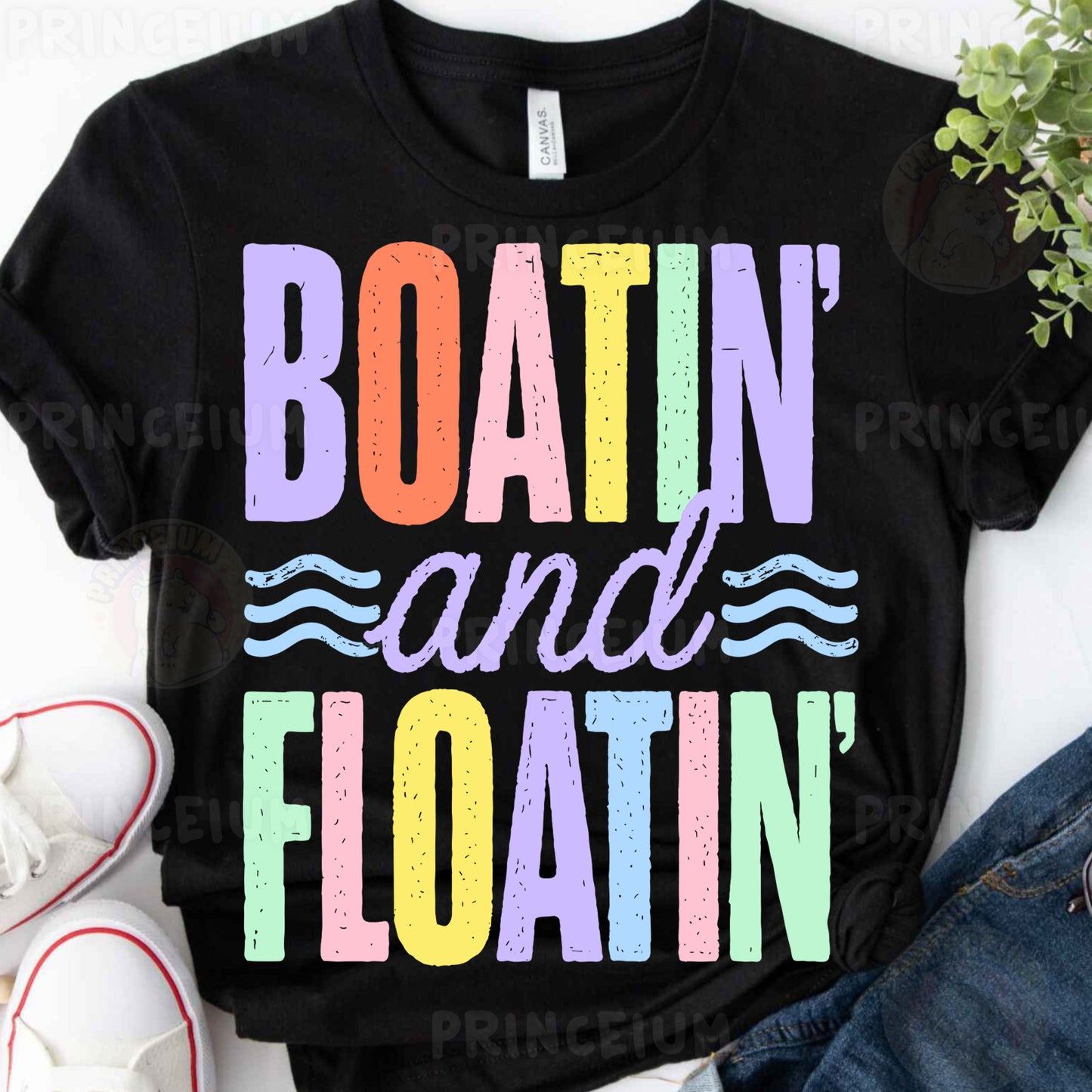 a t - shirt that says boatin and floatin