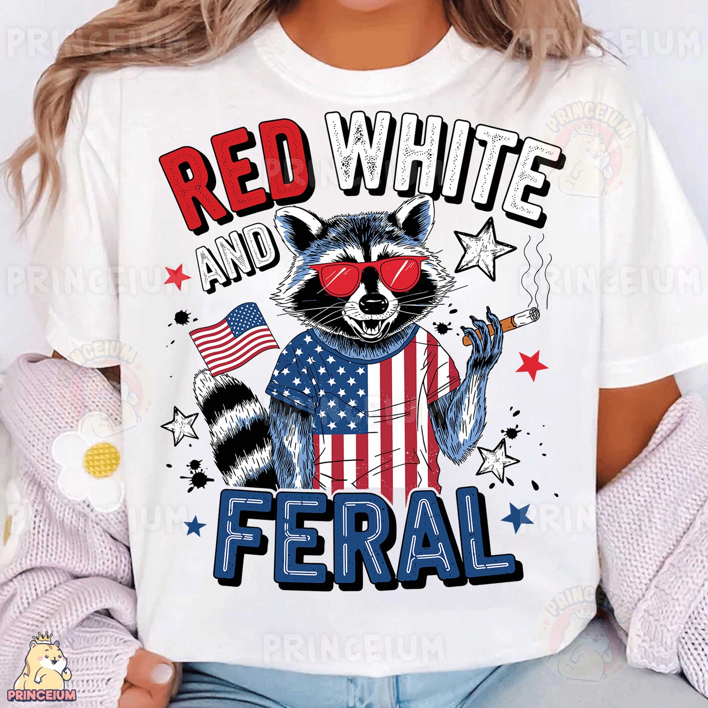 a woman wearing a red white and blue shirt