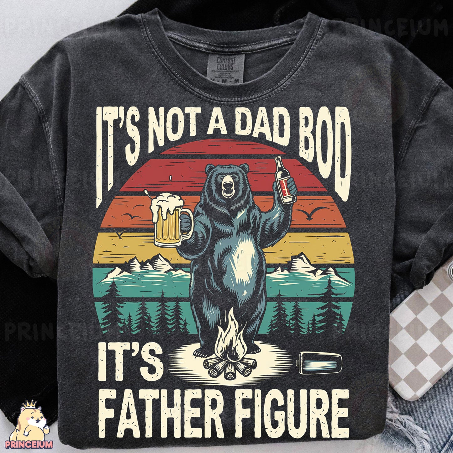 a black shirt with a bear holding a mug of beer