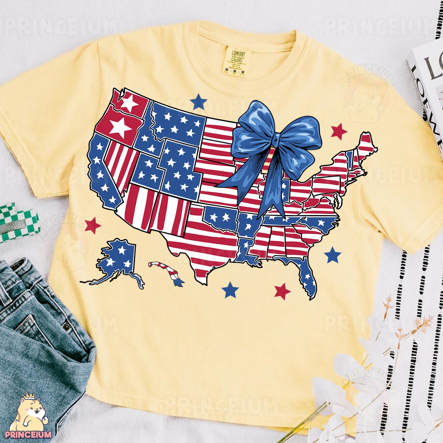 a t - shirt with a bow on the front of it