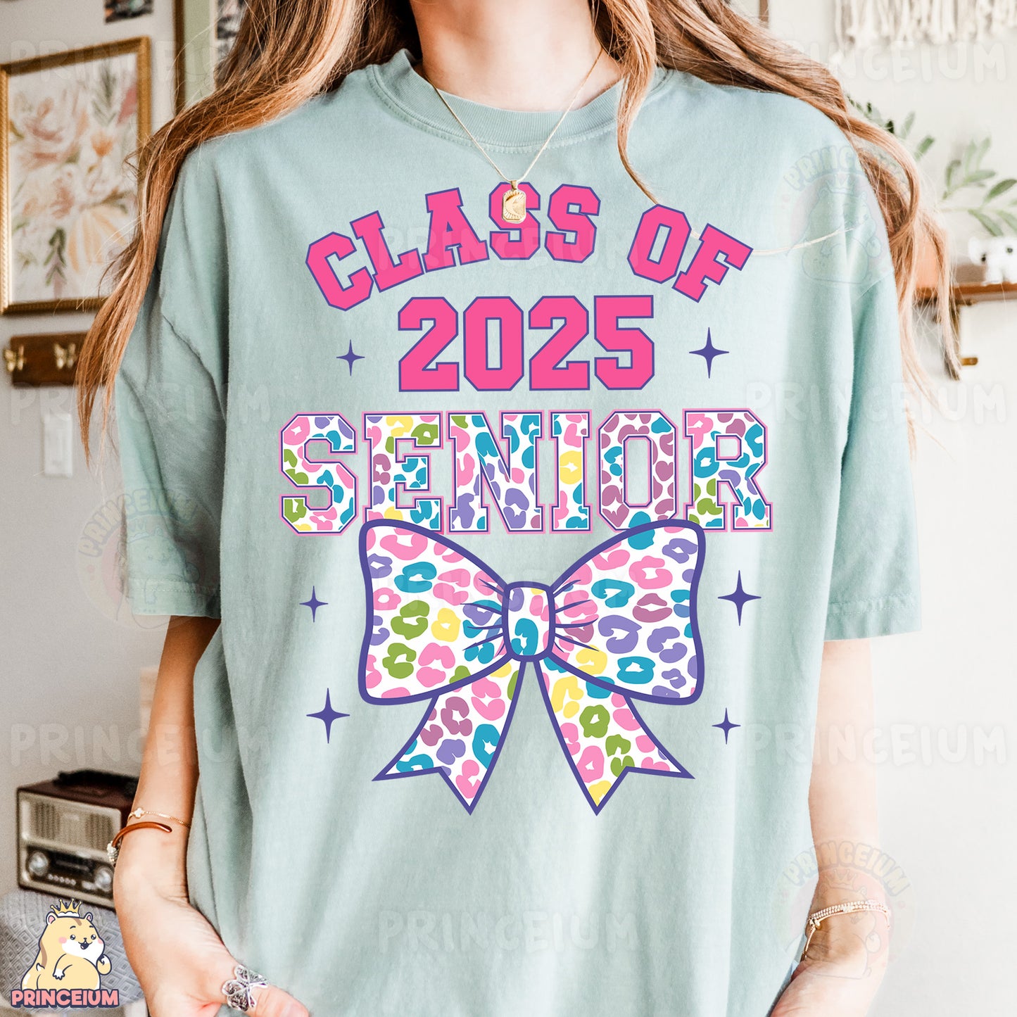 a girl wearing a class of 205 senior t - shirt