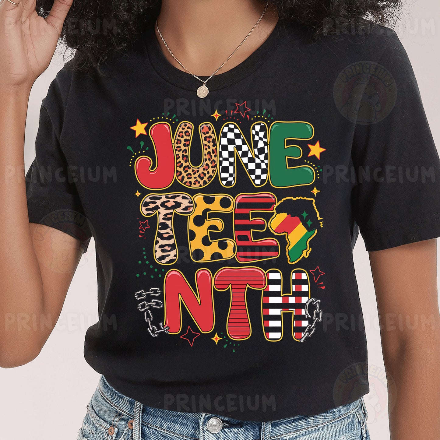 a woman wearing a black t - shirt that says june the 13th