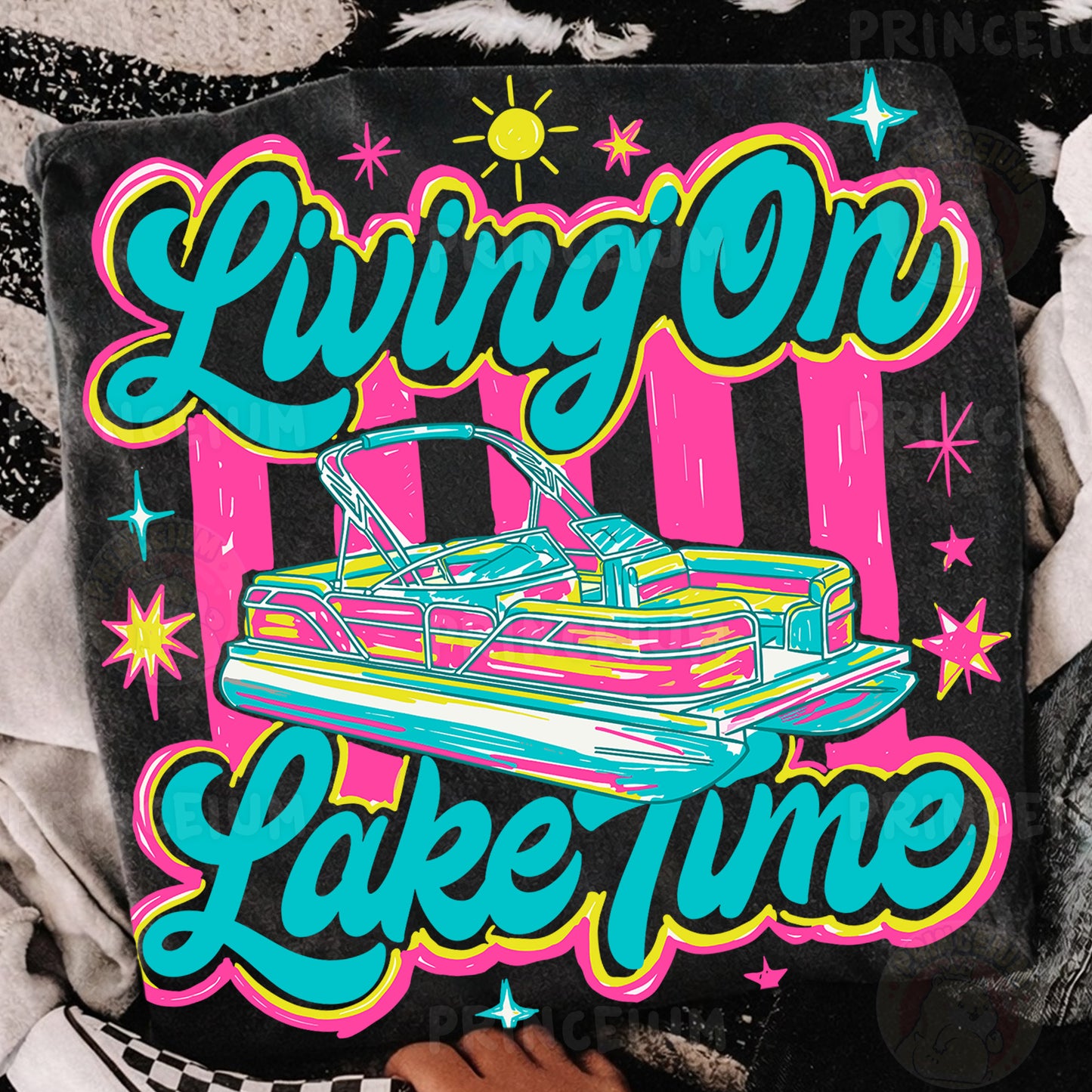 Living On Lake Time Sublimation Design PNG | Pontoon Boat Lake Life Digital Download