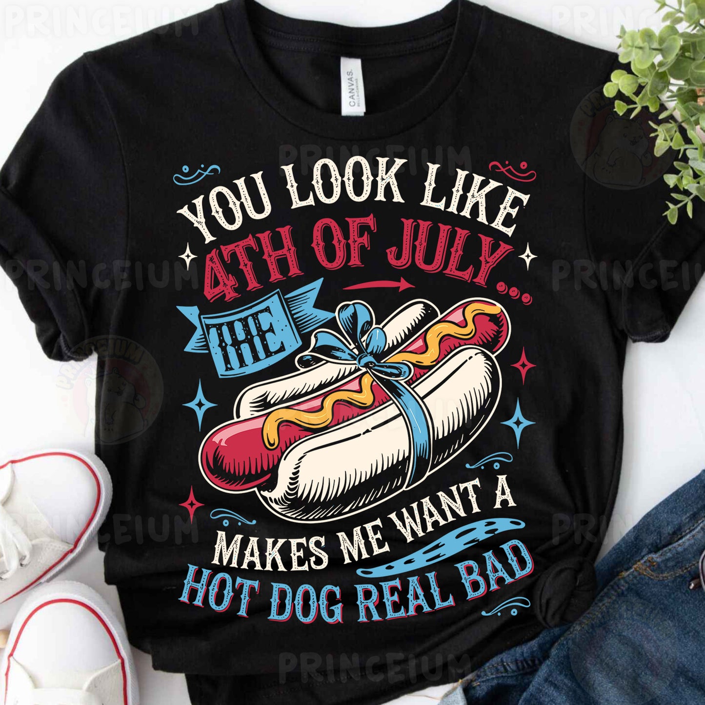 a black shirt with a hot dog on it