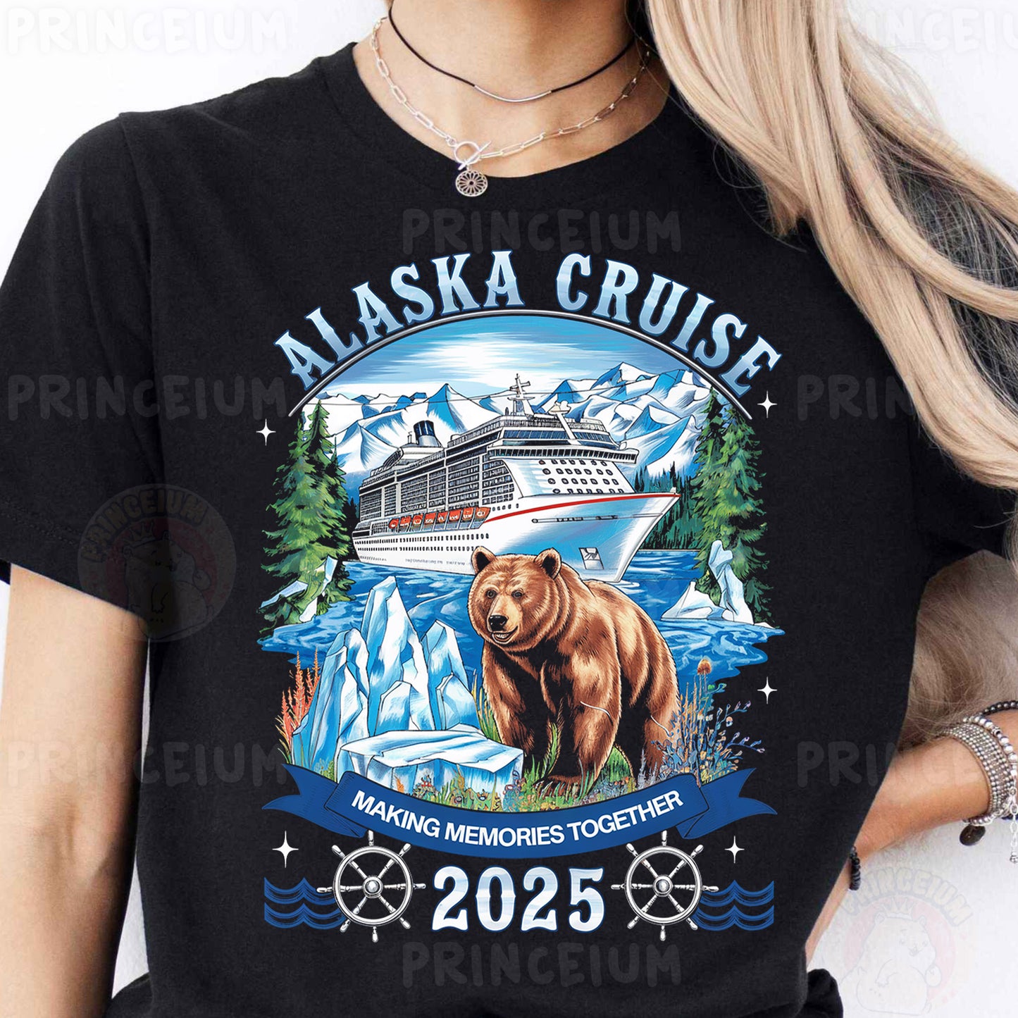 a woman wearing a alaska cruise t - shirt