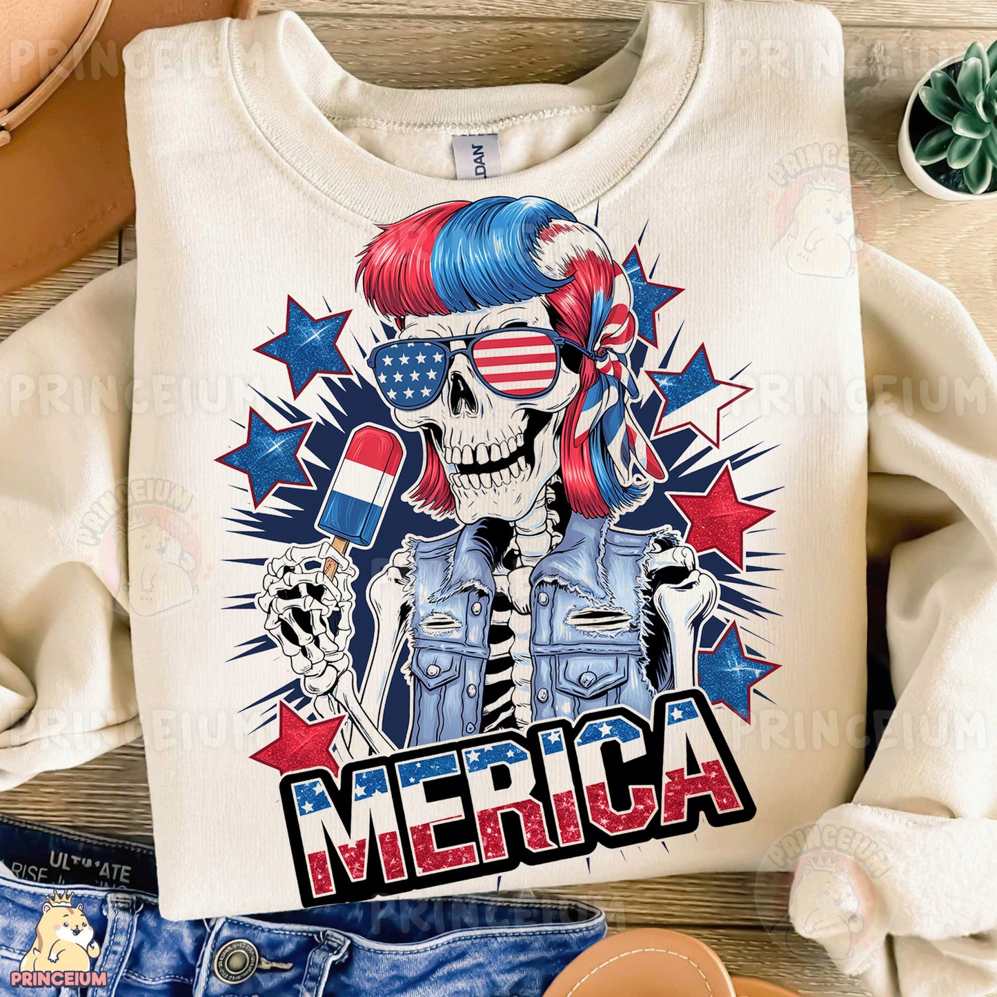 a t - shirt with a skeleton wearing a patriotic shirt