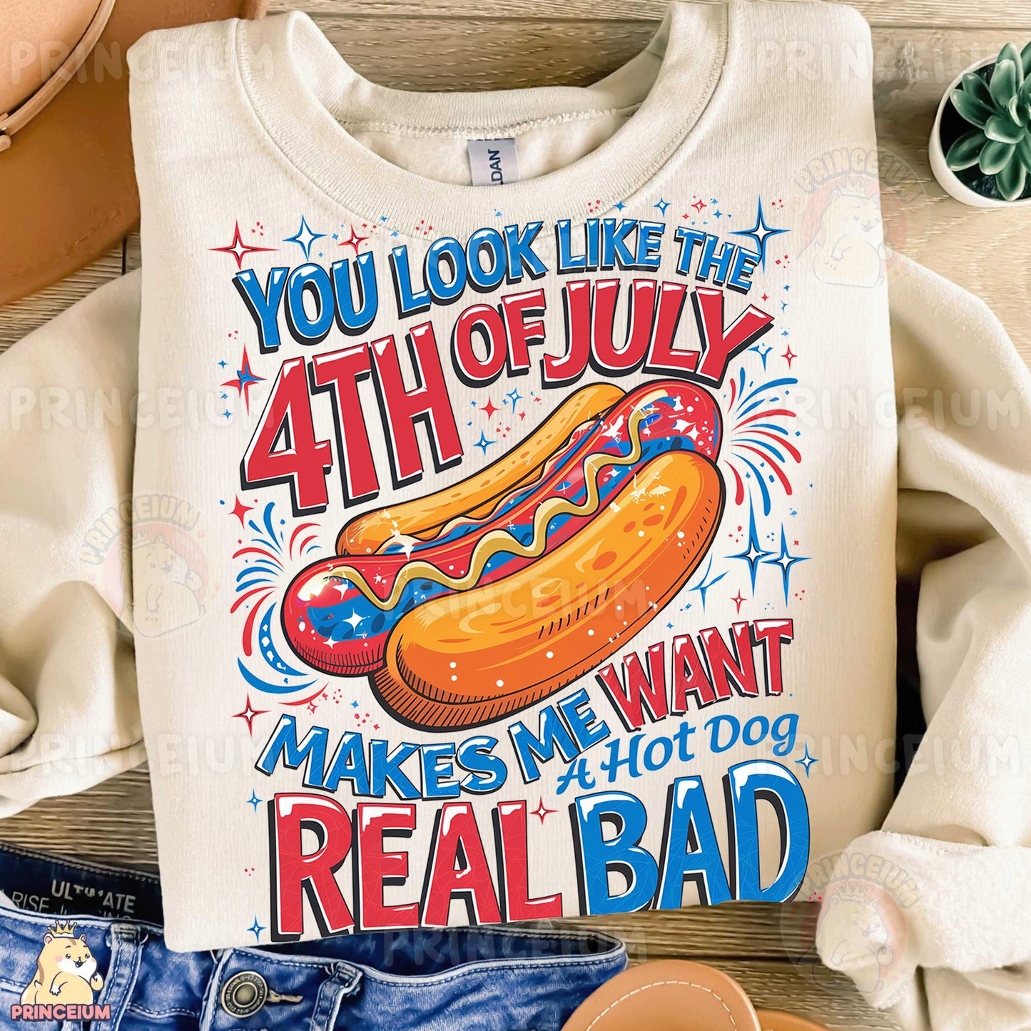 a white shirt with a hot dog on it