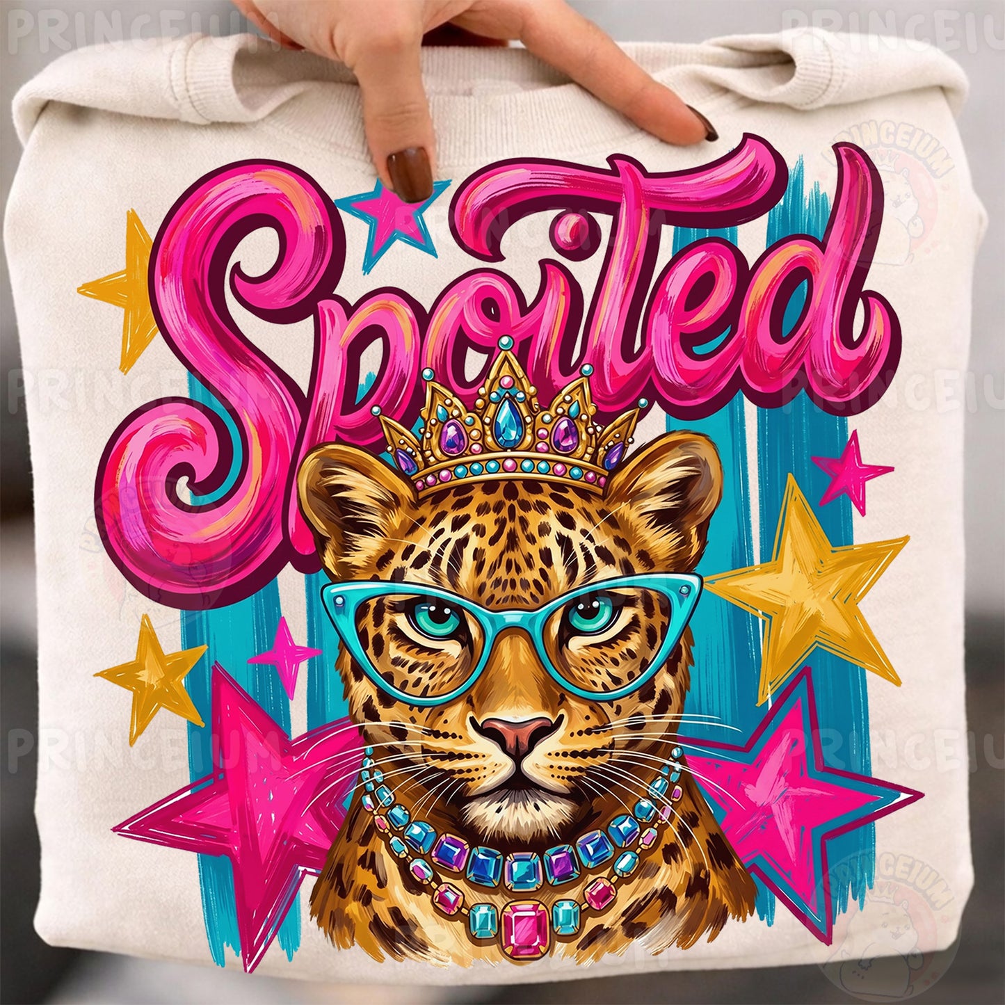 Spoiled Sublimation Design PNG Glam Leopard with Crown Digital Download