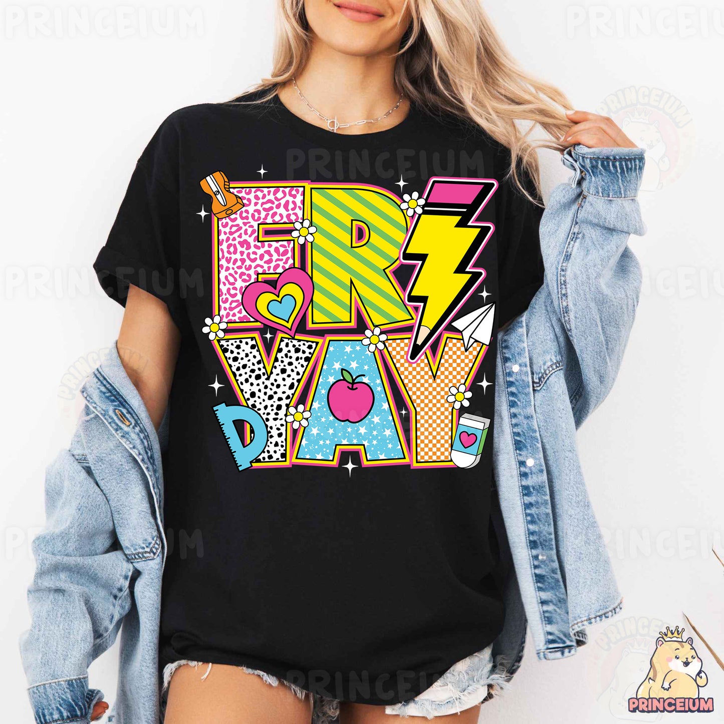 a woman wearing a black t - shirt that says happy birthday
