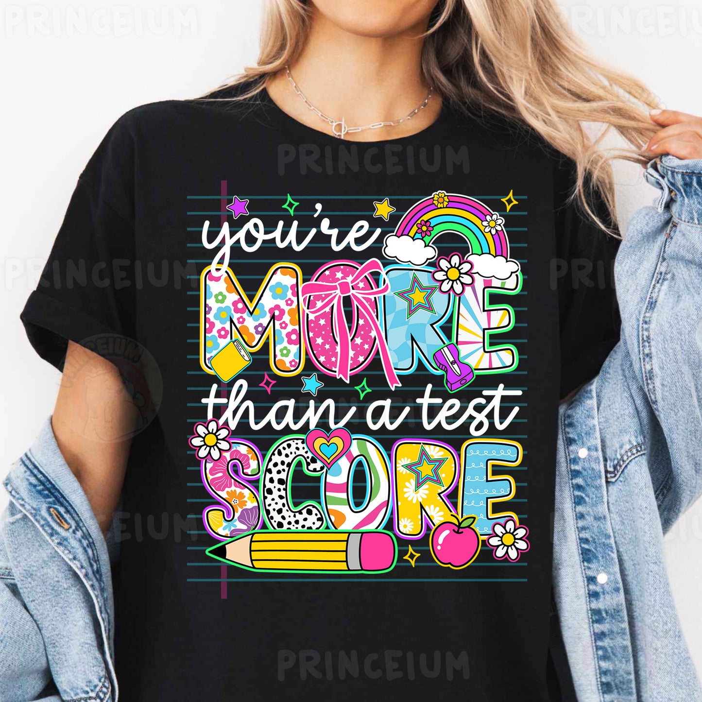 a woman wearing a black t - shirt that says you're more than a