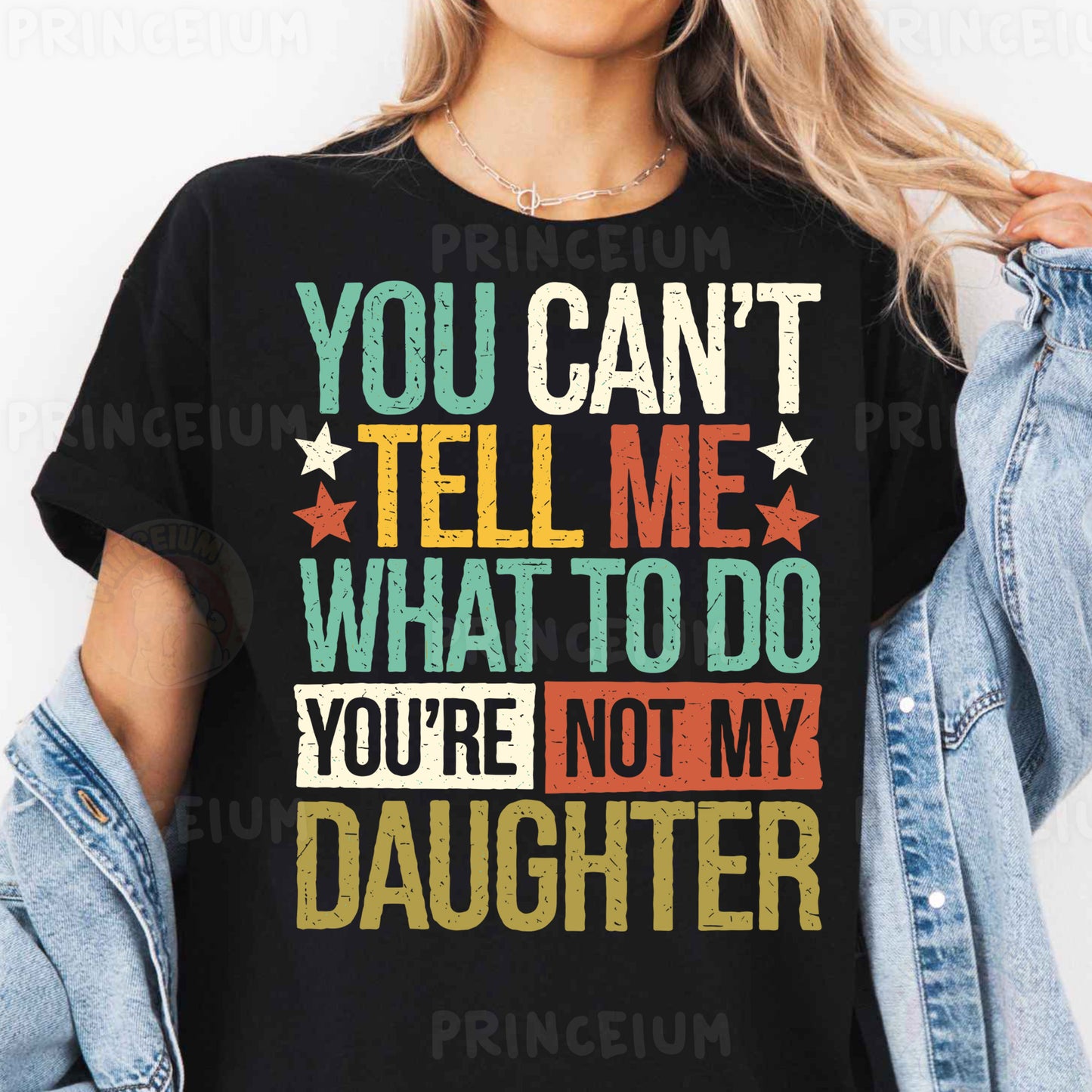 a woman wearing a t - shirt that says you can't tell me what