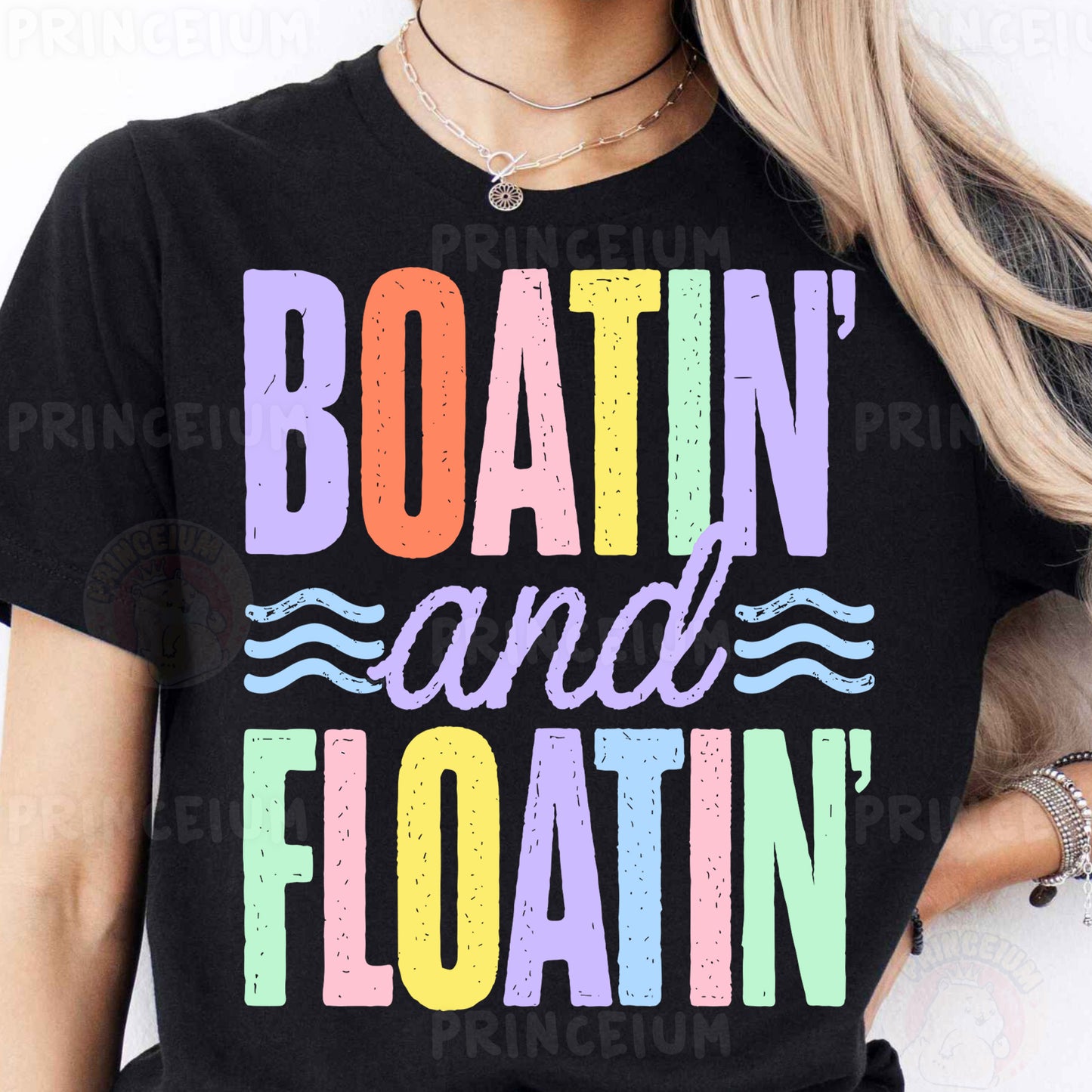 a woman wearing a black boatin and floatin shirt