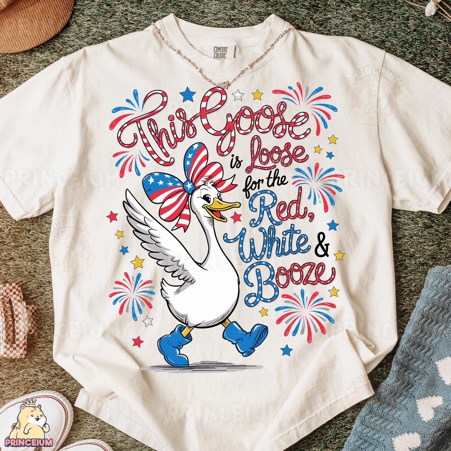 a white t - shirt with an american flag on it