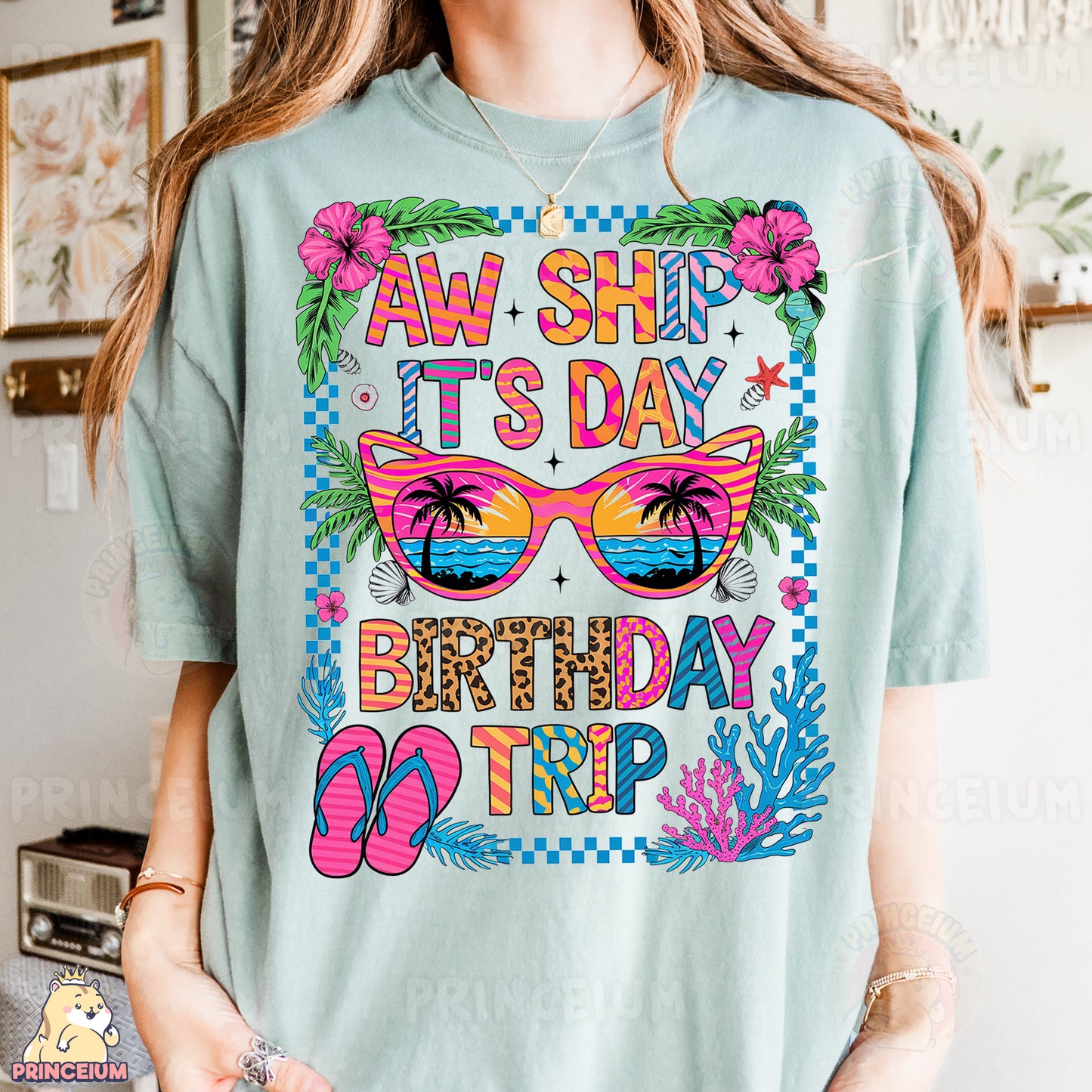 a woman wearing a t - shirt that says, aw ship it's day