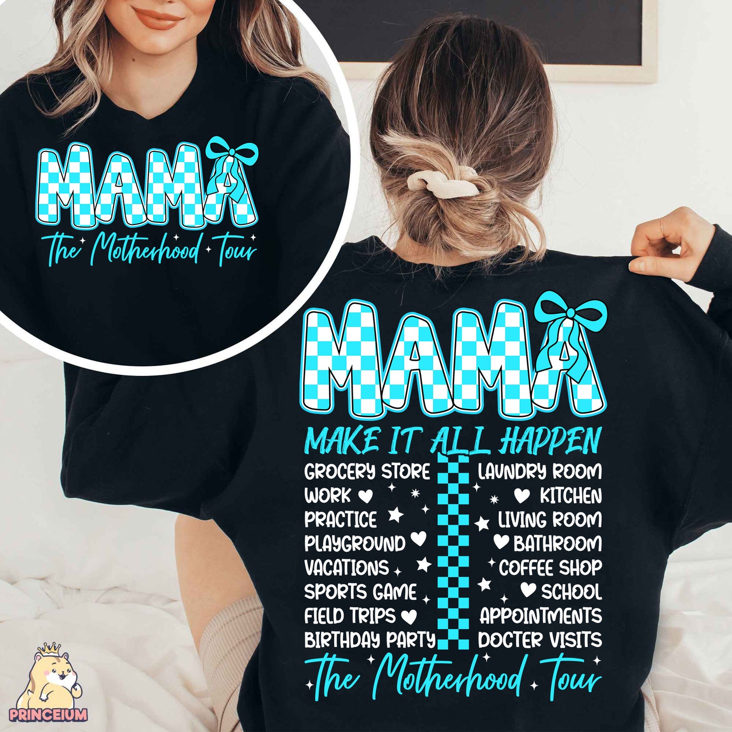 a woman wearing a black mama's t - shirt