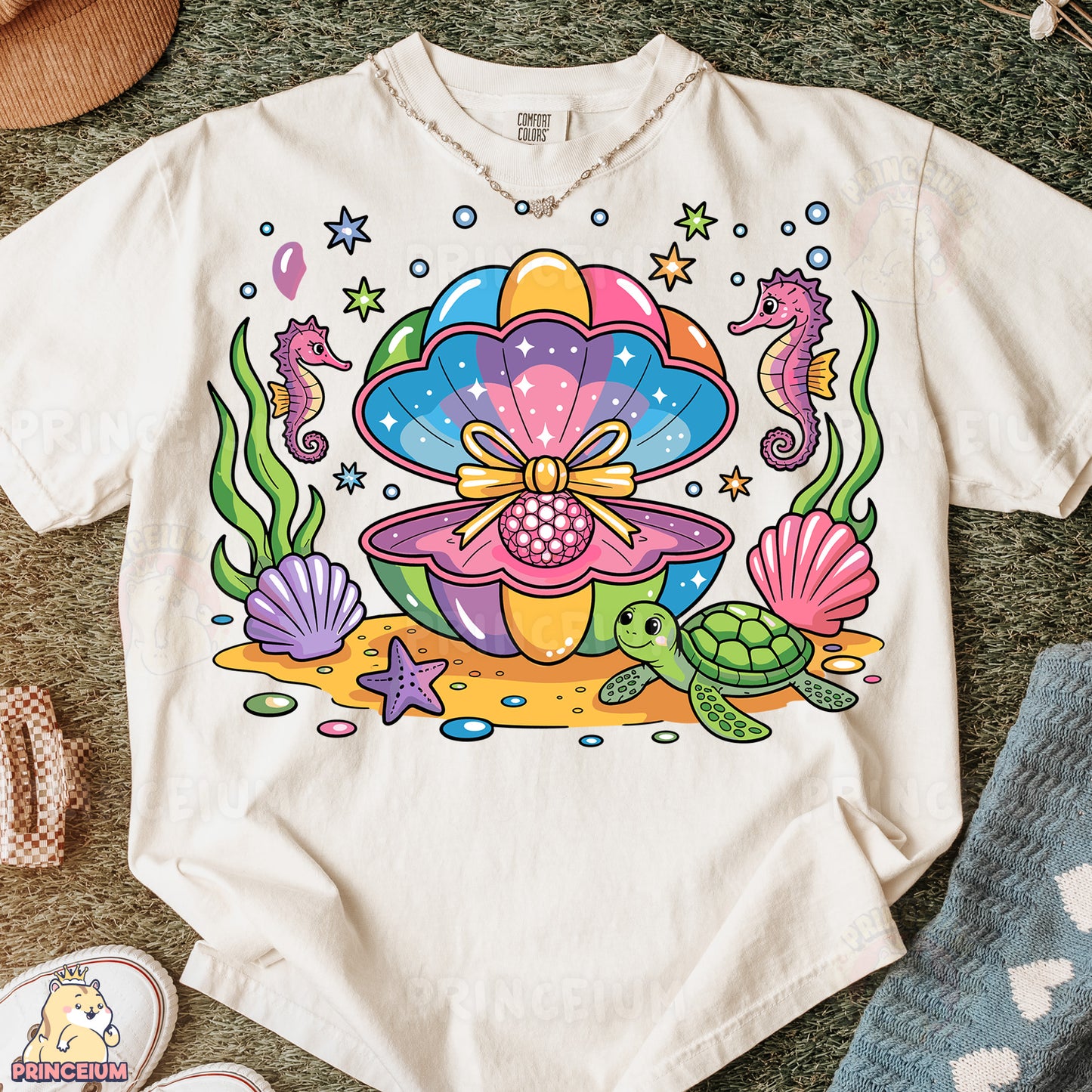 a t - shirt with an image of a turtle and a flower on it