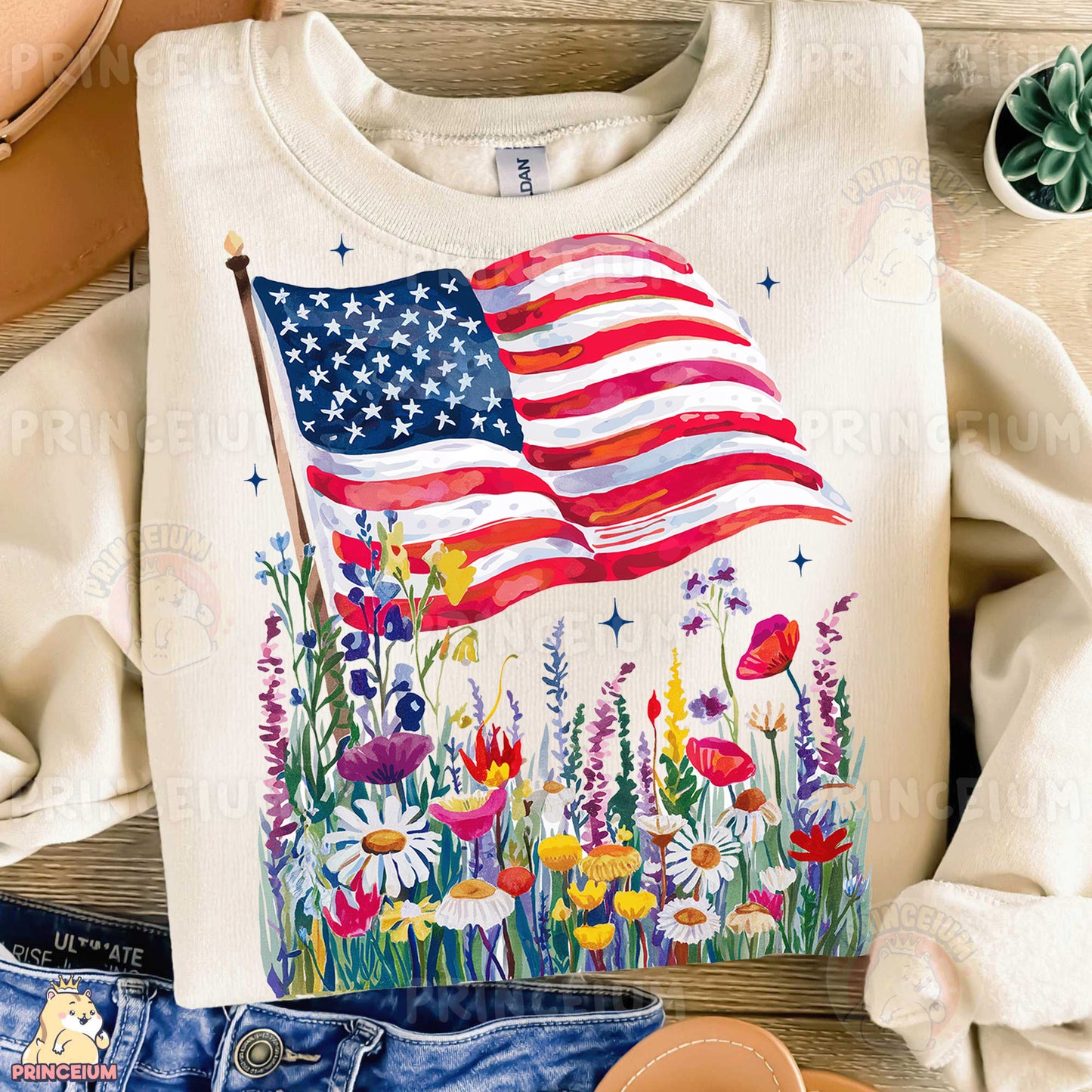 a t - shirt with an american flag on it