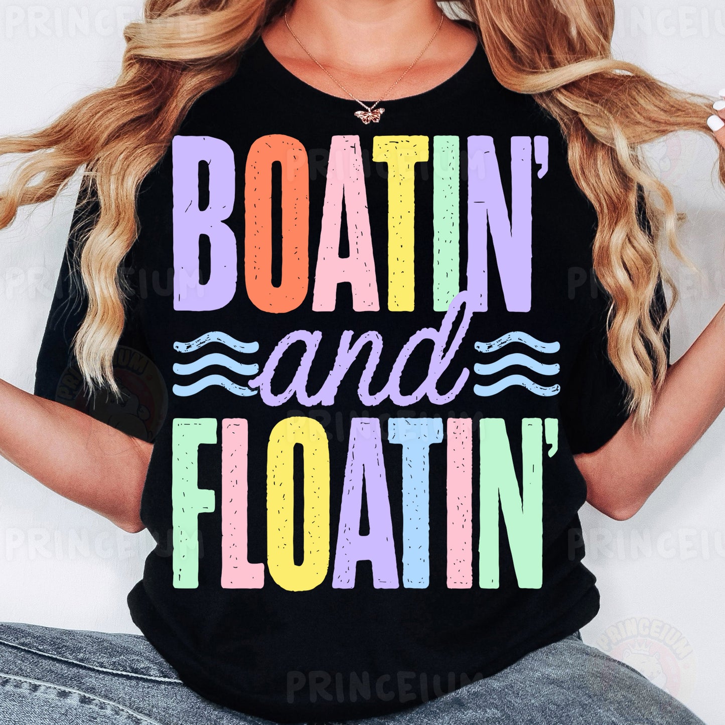 a woman wearing a black boatin and floatin shirt