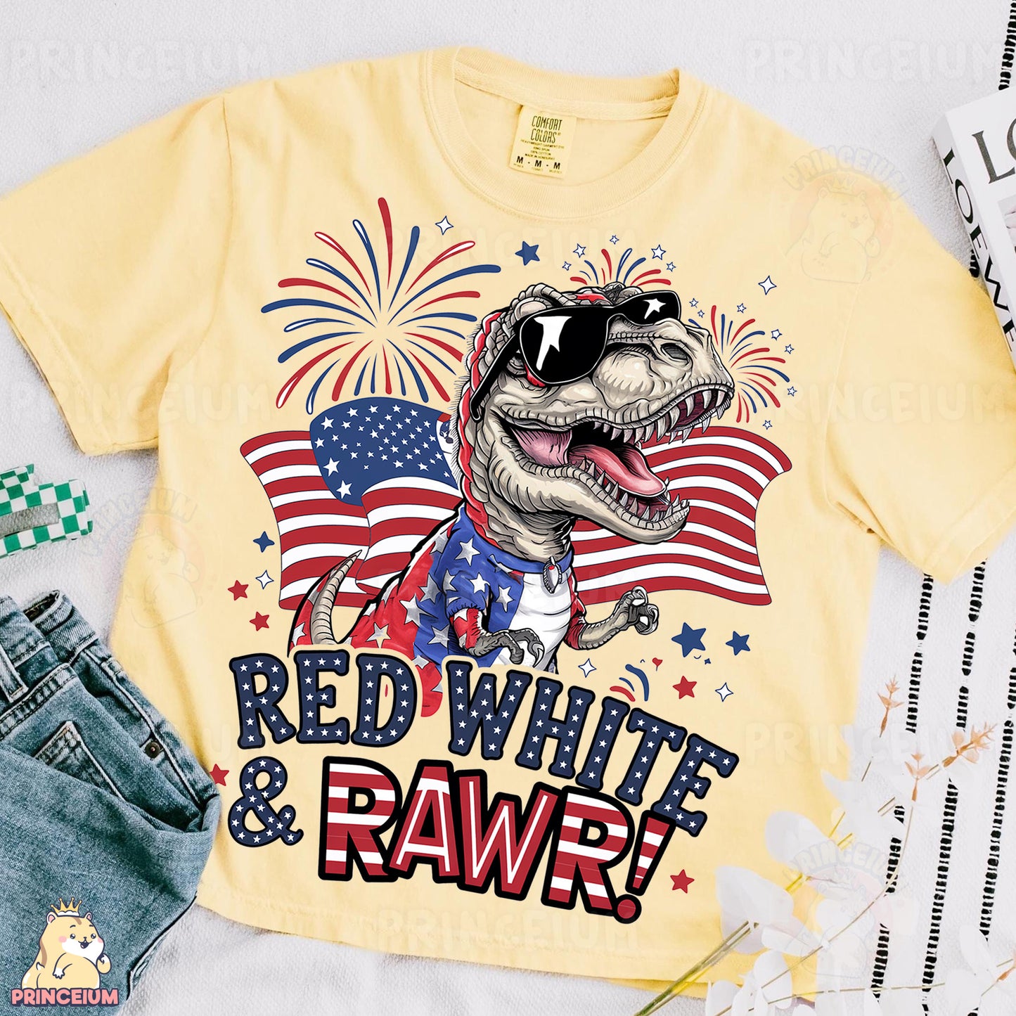 a red, white, and blue shirt with a t - shirt design of a