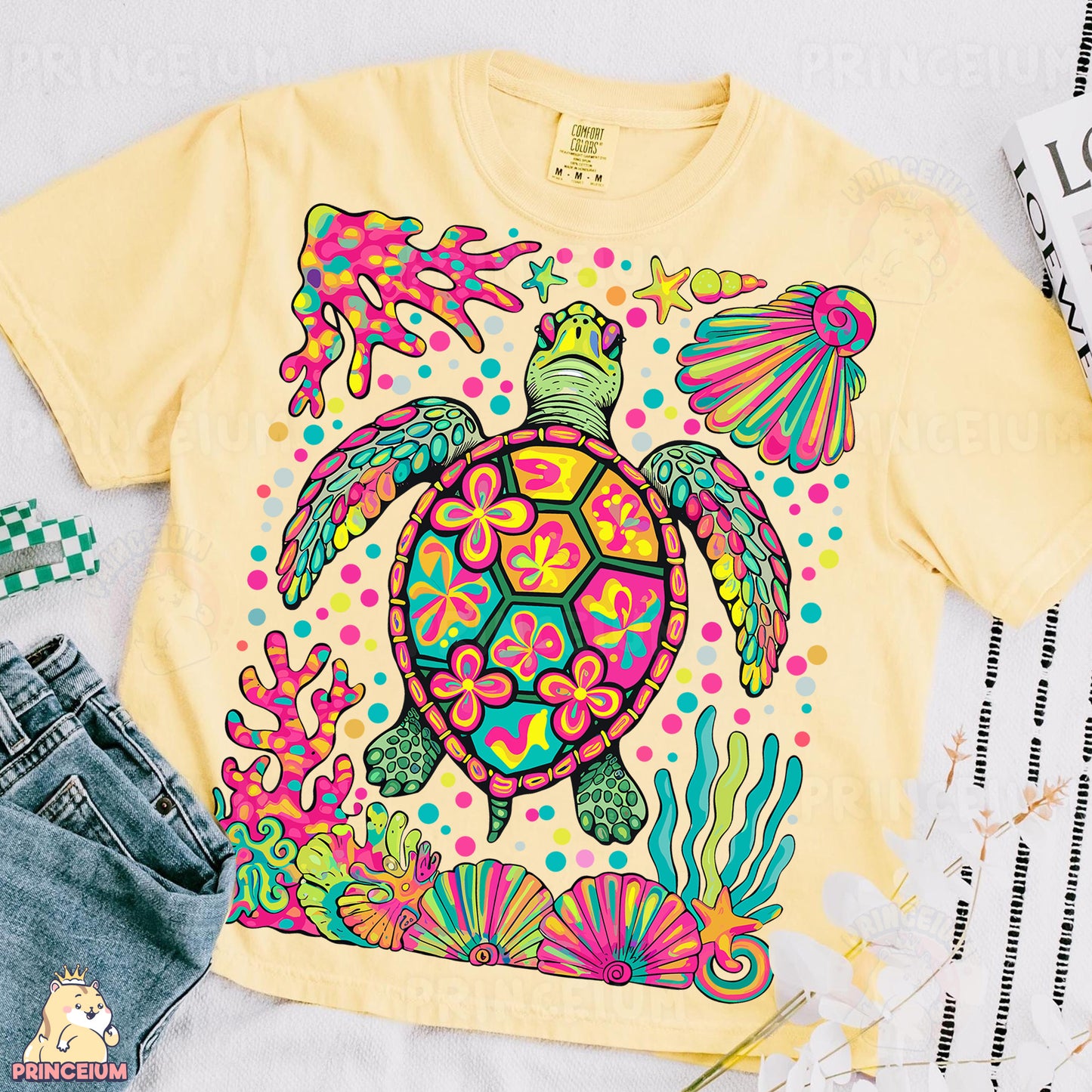 a t - shirt with an image of a turtle on it
