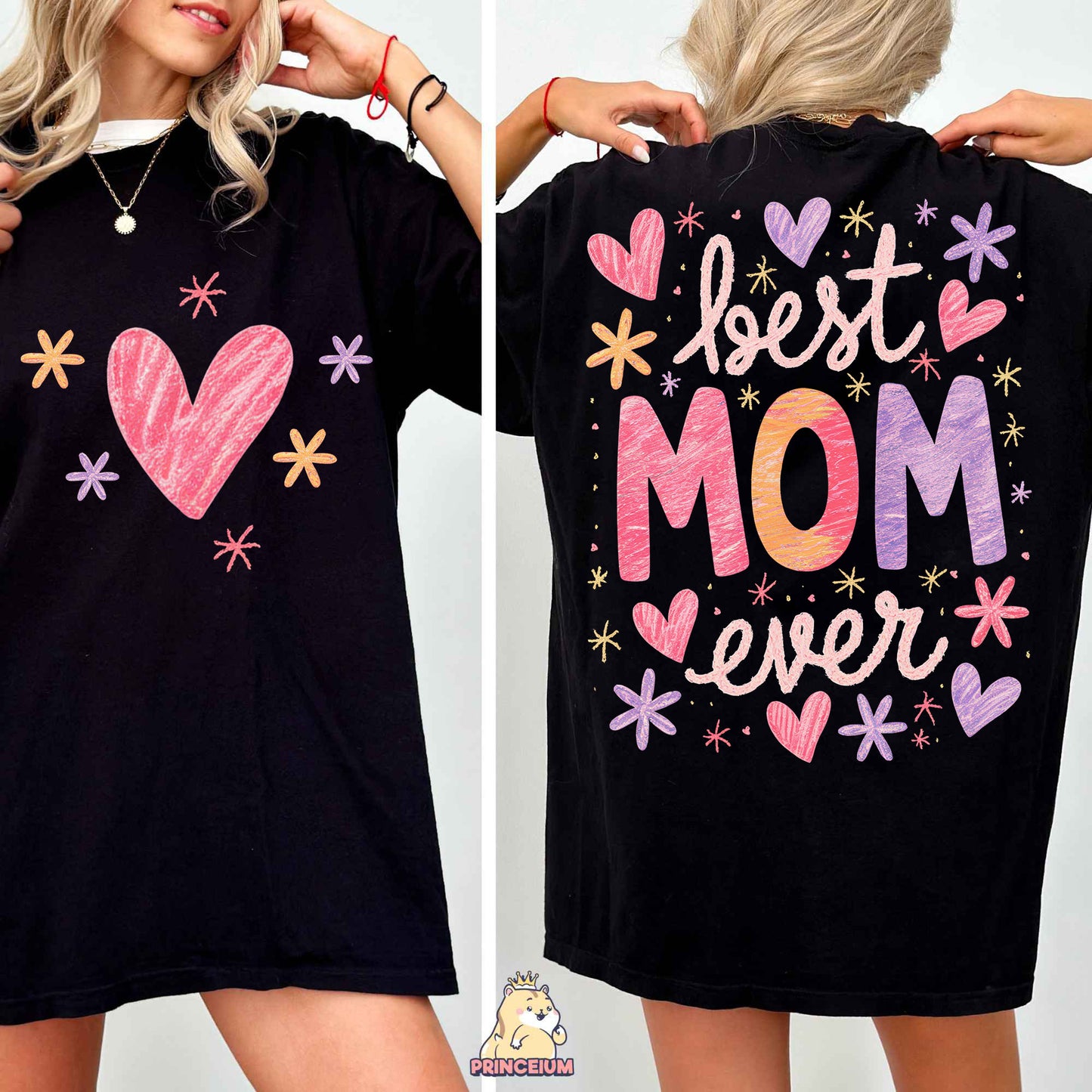 a woman wearing a t - shirt that says best mom ever