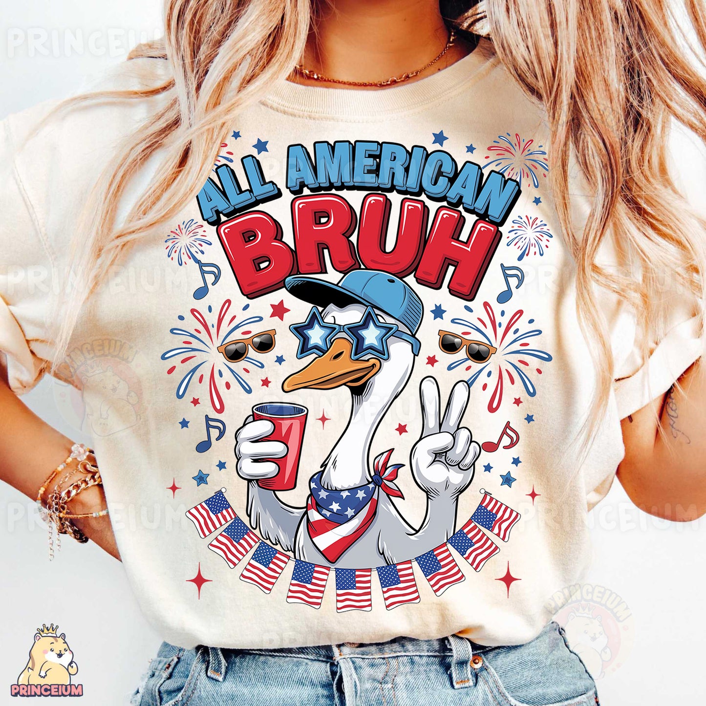 a woman wearing a t - shirt that says all american bruh