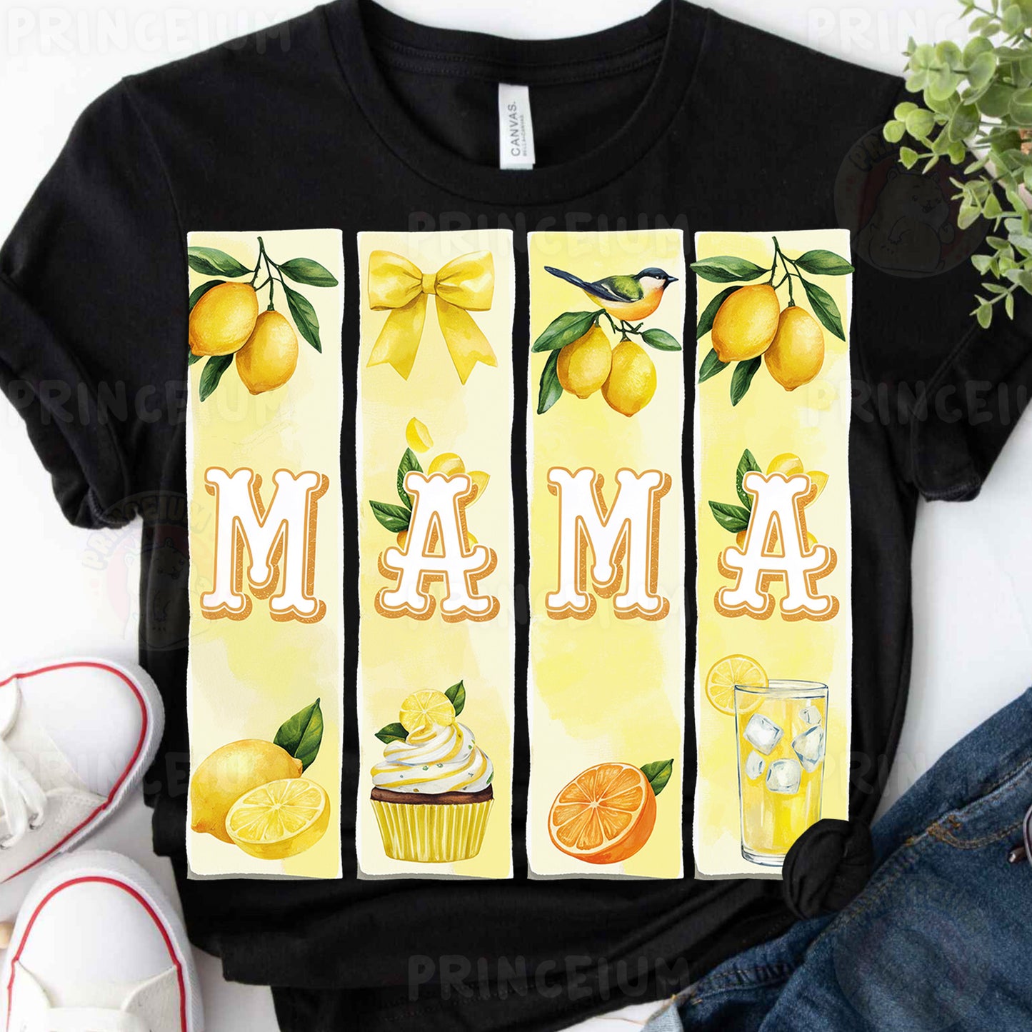 a t - shirt with a picture of a cupcake and lemons on it