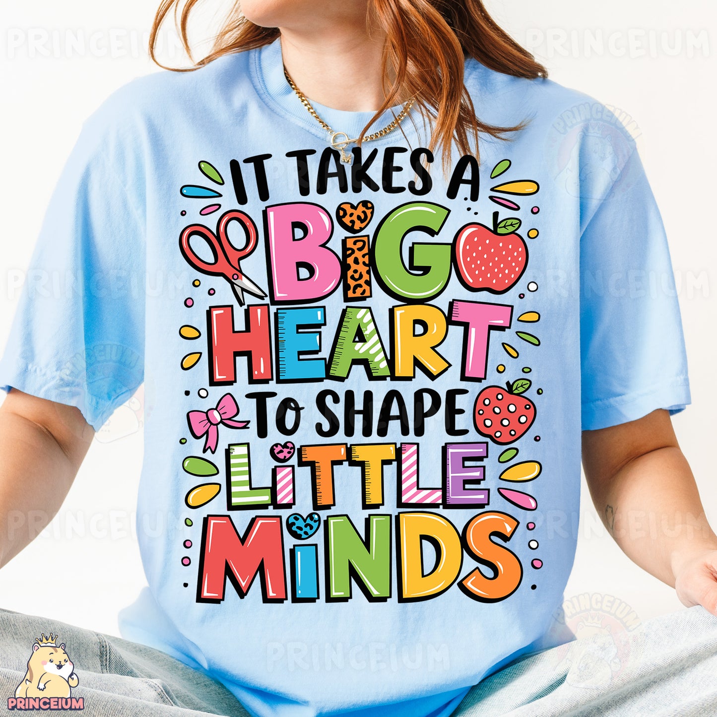 a girl wearing a t - shirt that says it takes a big heart to shape