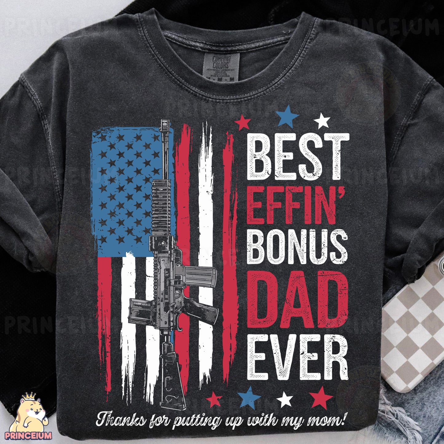 a t - shirt with a gun and american flag on it