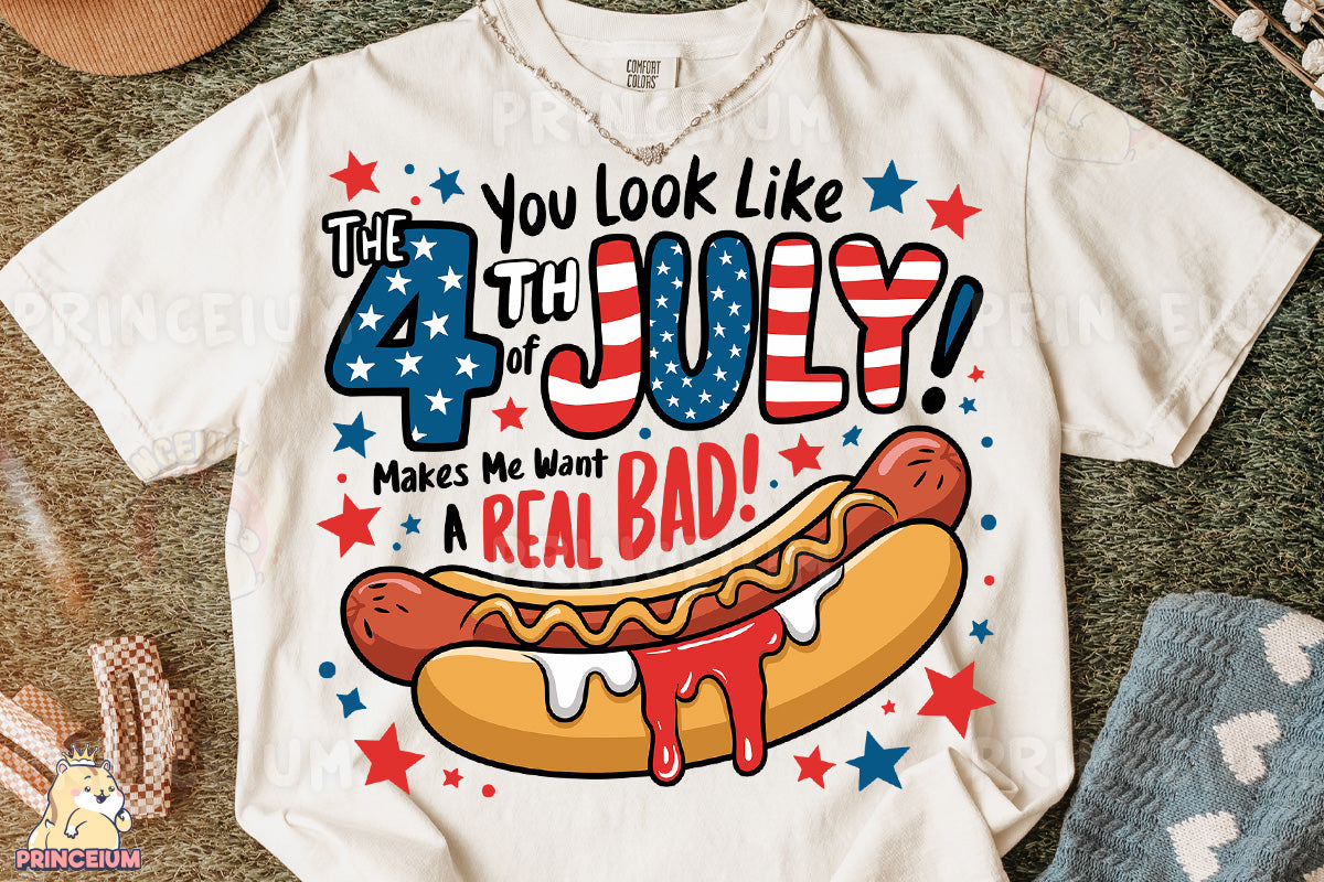 a white shirt with a hot dog on it