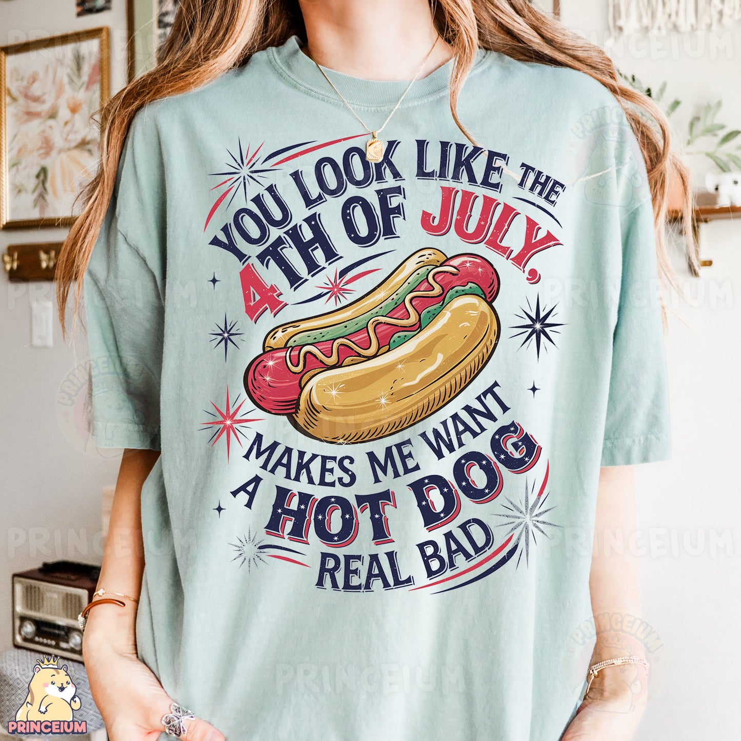 a woman wearing a t - shirt that says you look like the 4th of july