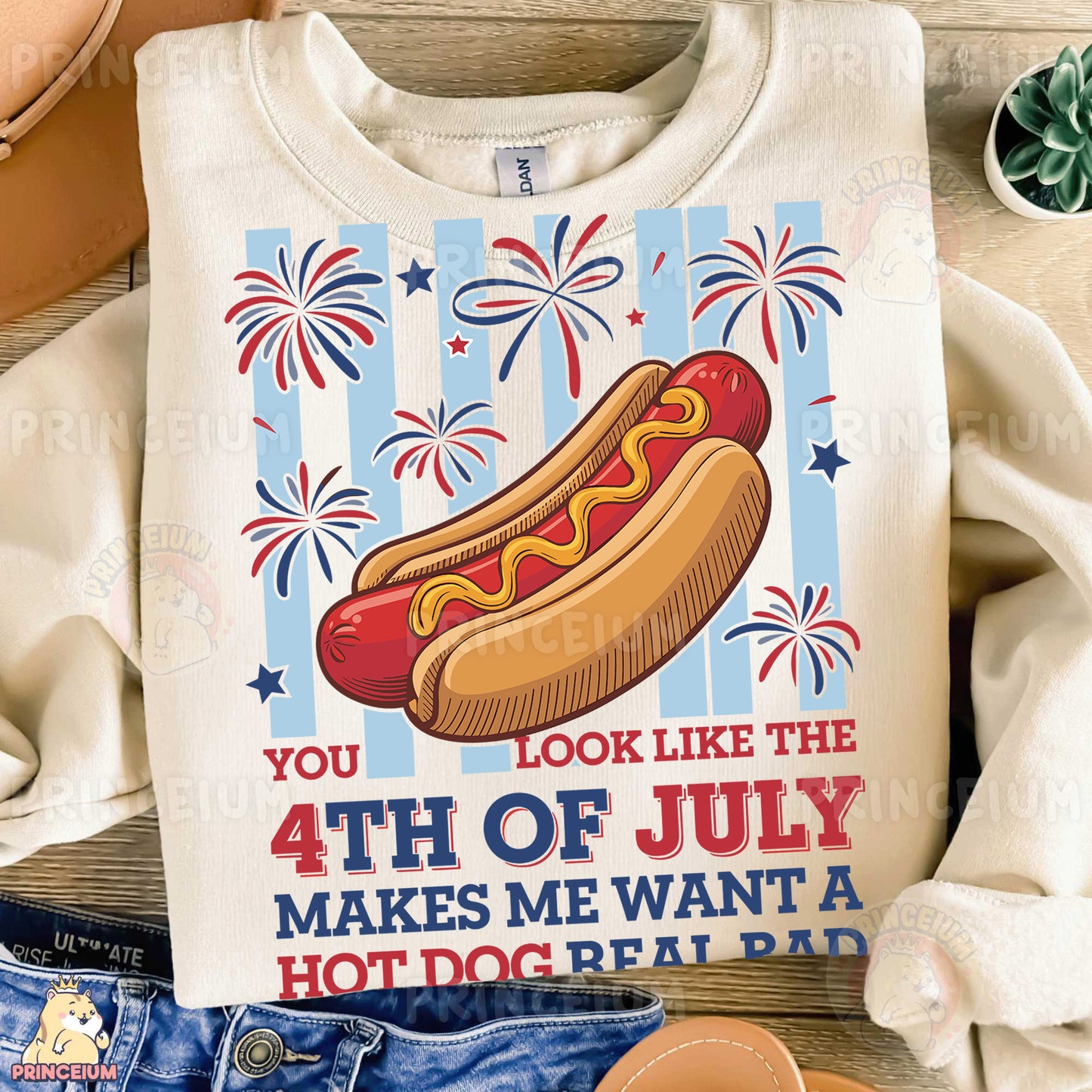a white shirt with a hot dog on it