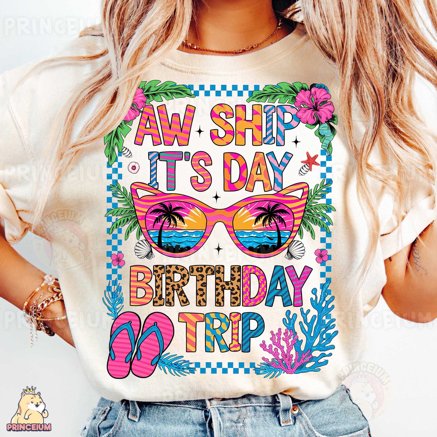 a woman wearing a t - shirt that says, aw ship it's day