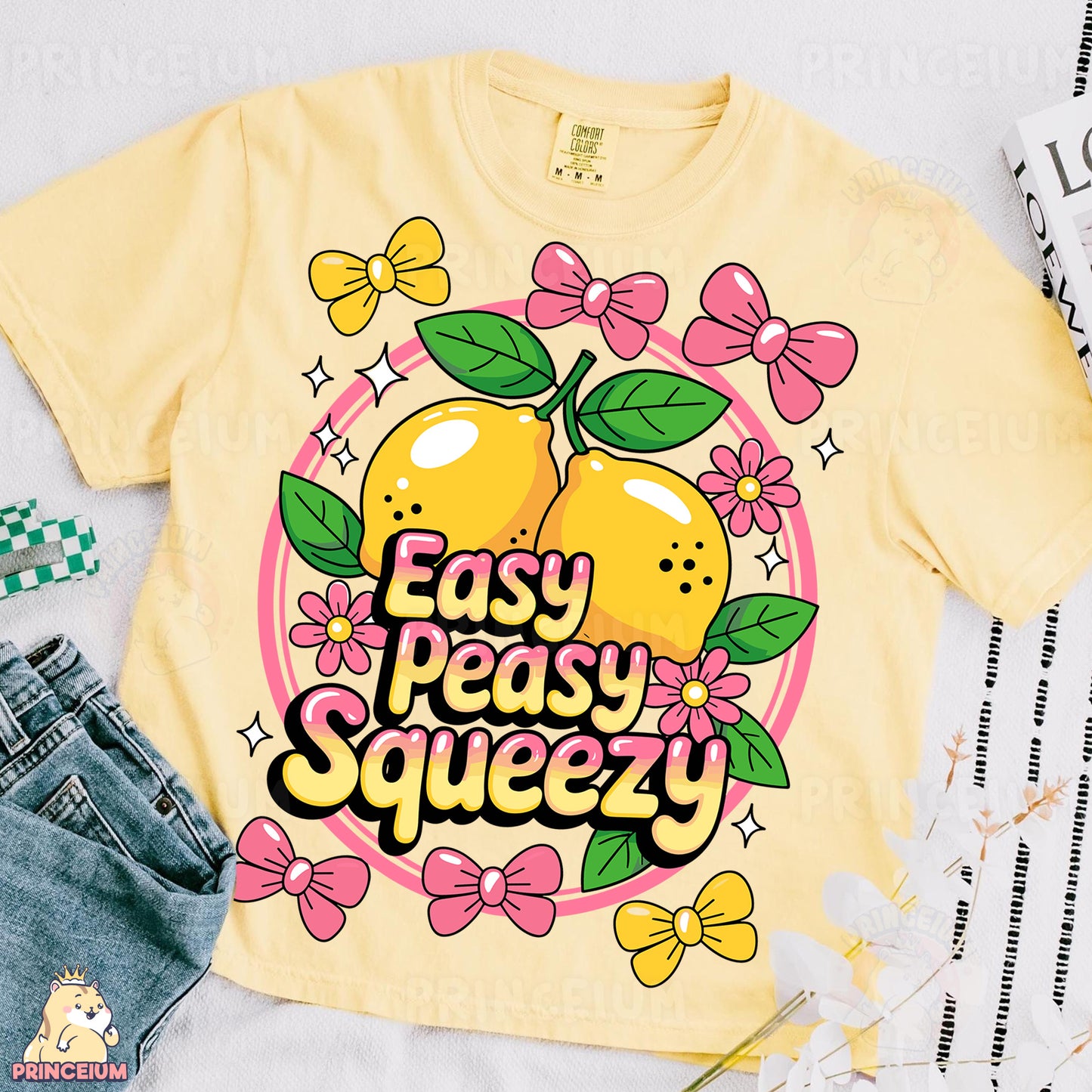 a t - shirt with the words easy easy squeezey on it