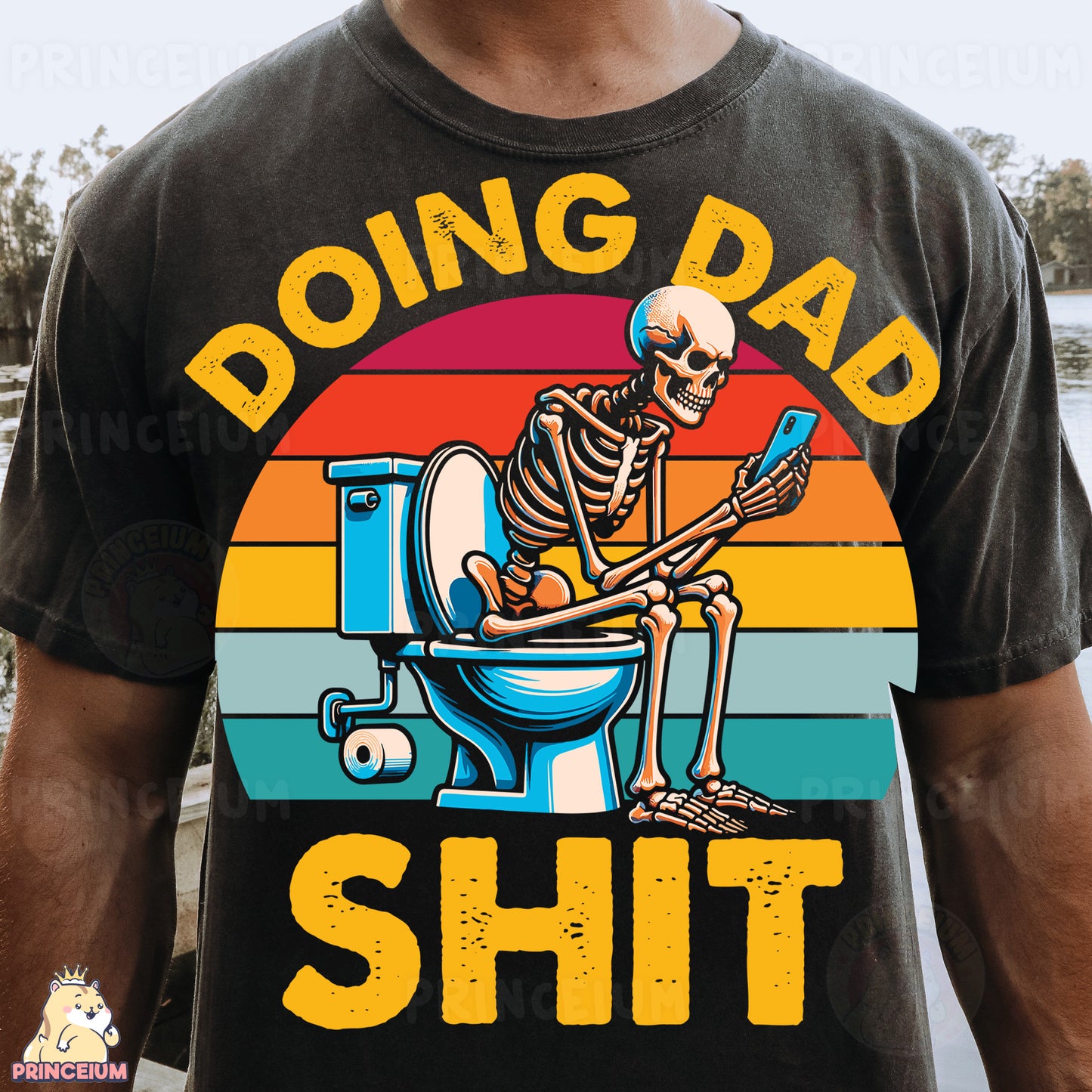 a man wearing a shirt that says, doing dad shit