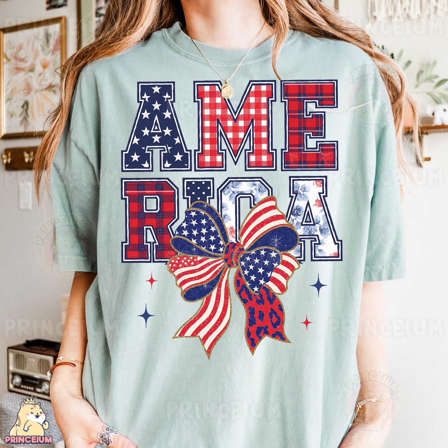 a woman wearing a t - shirt that says ame roja with a bow