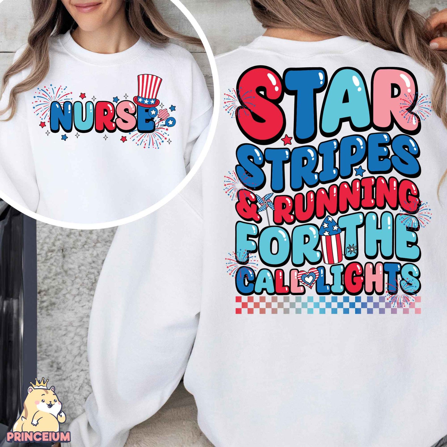 Star Stripes & Running For the Call Lights American Nurse Png, American Nurse Png, 4th of July Png, Independence Day Nurse Sublimation