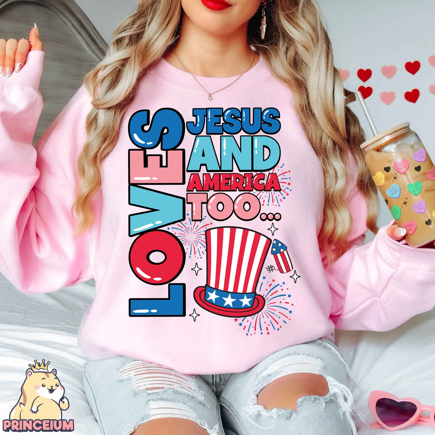 Loves Jesus and America Too Png, Christian 4th of July Png, Fourth of July Shirt, America Png, USA Png, Sublimation Designs Digital Download