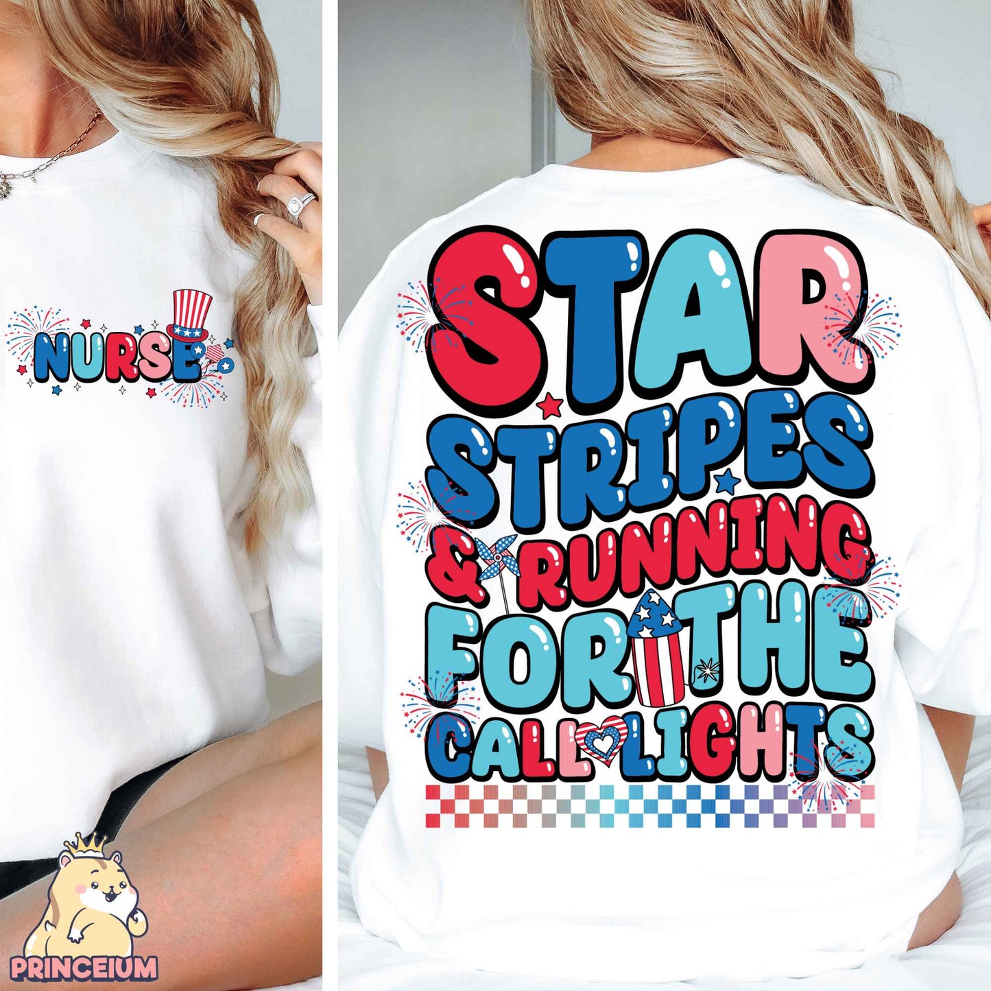 Star Stripes & Running For the Call Lights American Nurse Png, American Nurse Png, 4th of July Png, Independence Day Nurse Sublimation