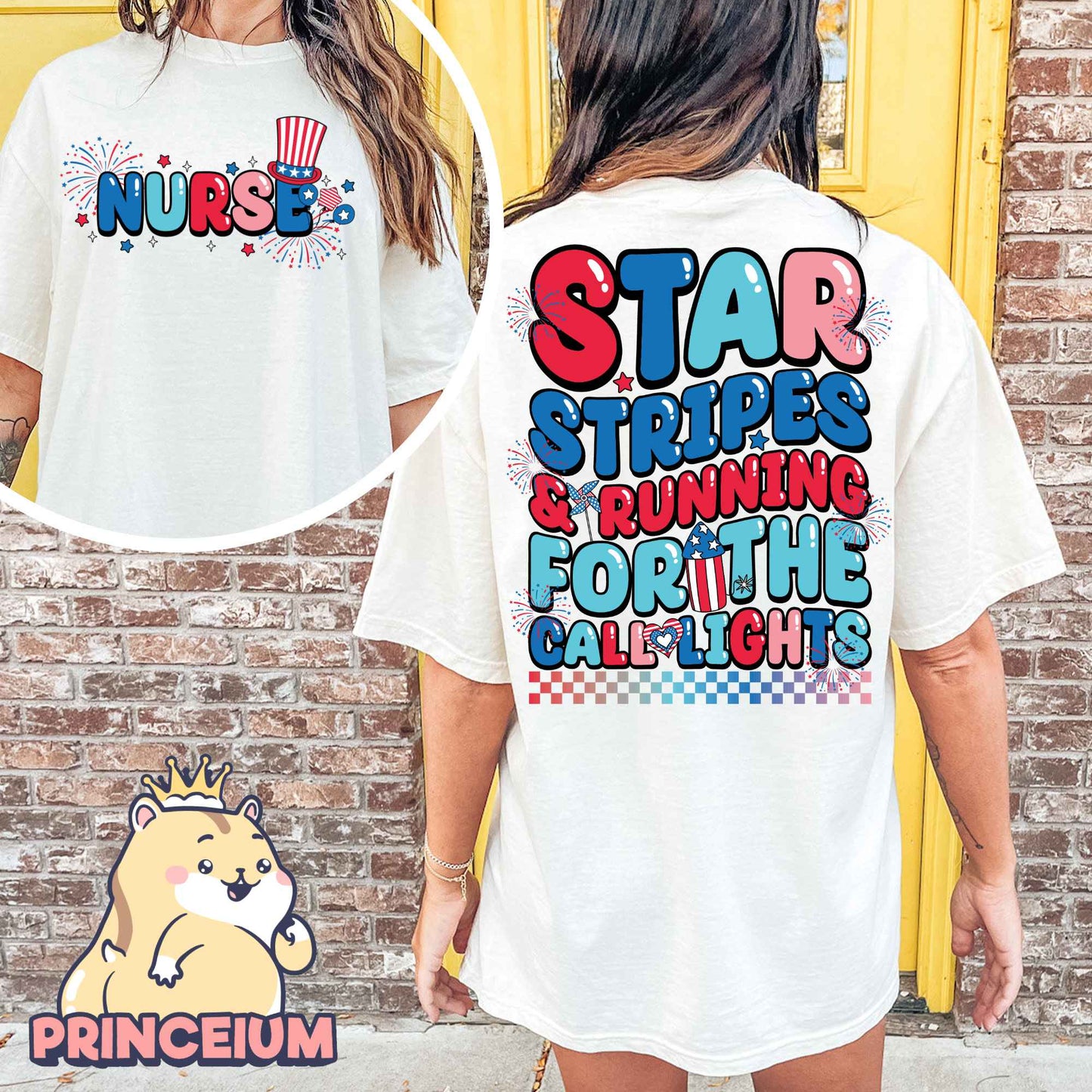 Star Stripes & Running For the Call Lights American Nurse Png, American Nurse Png, 4th of July Png, Independence Day Nurse Sublimation