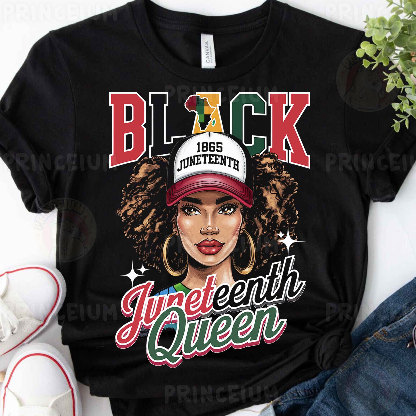 a black t - shirt with a picture of a woman wearing a hat