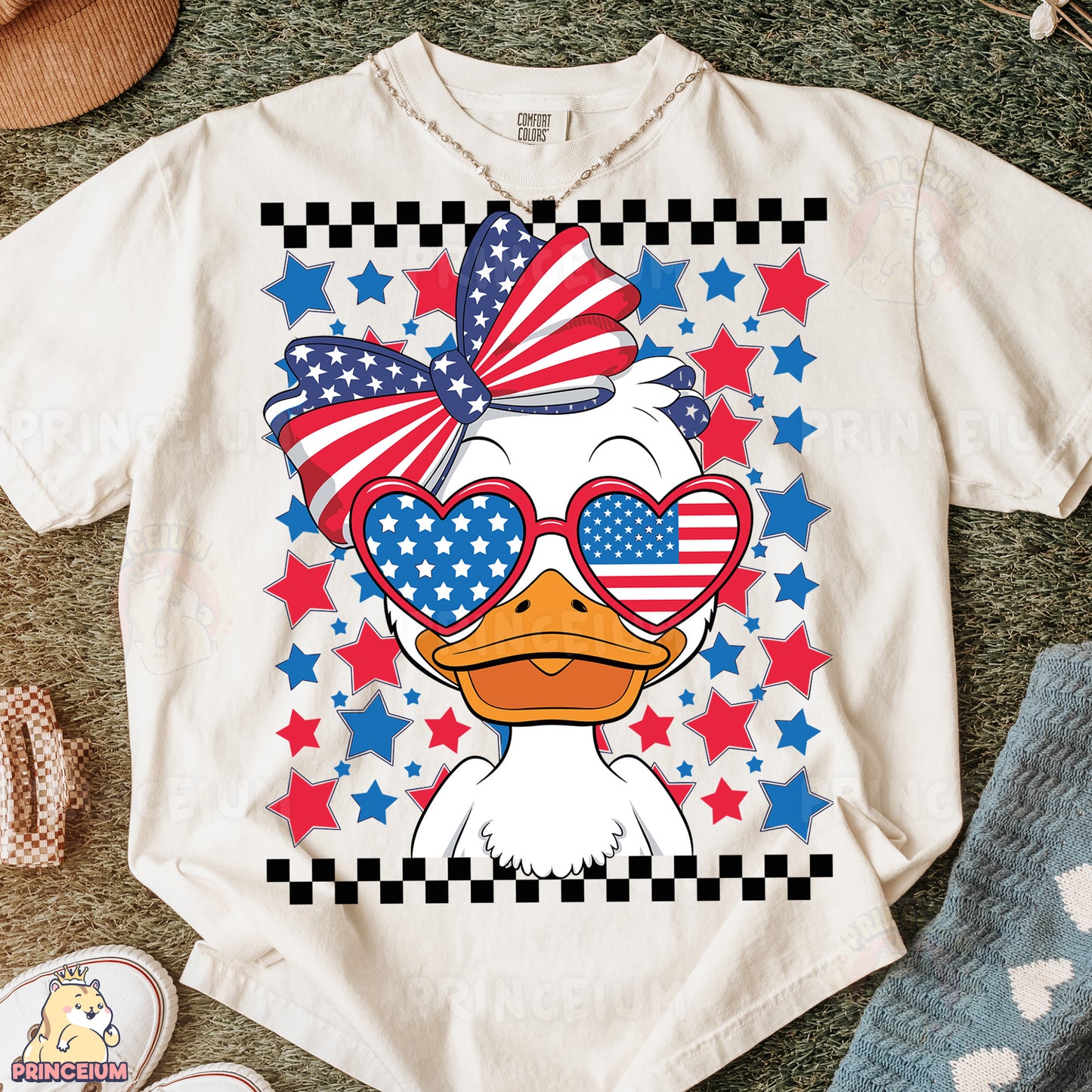 a t - shirt with a duck wearing patriotic glasses