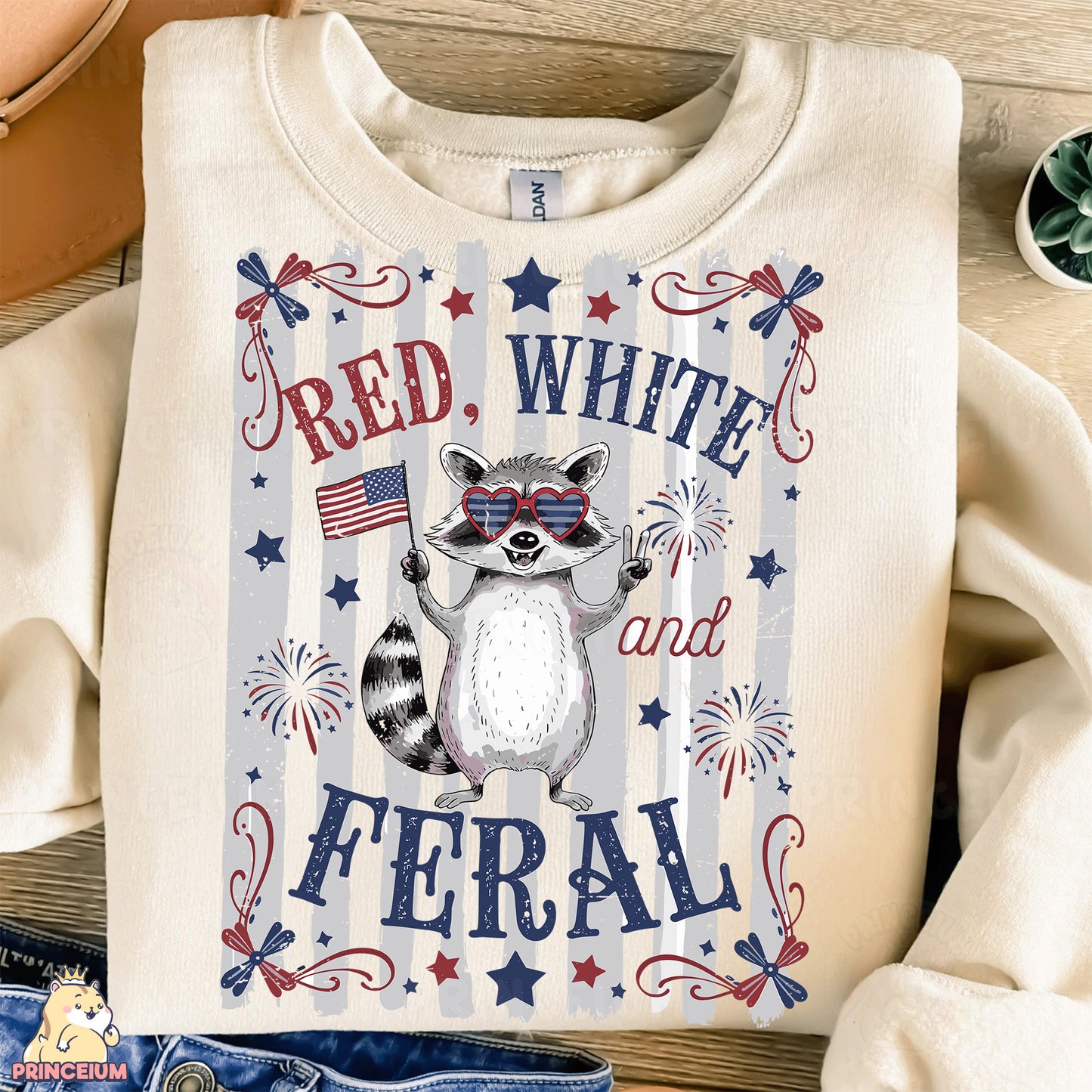 a white shirt with a raccoon wearing sunglasses