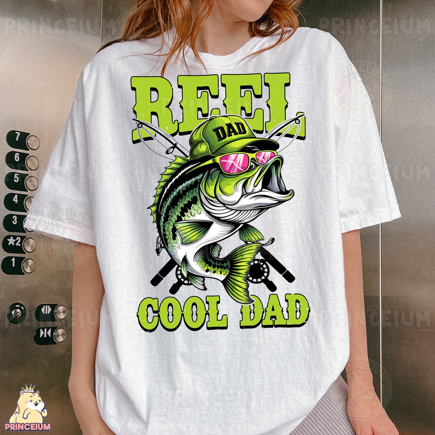 a woman wearing a t - shirt with a fish on it