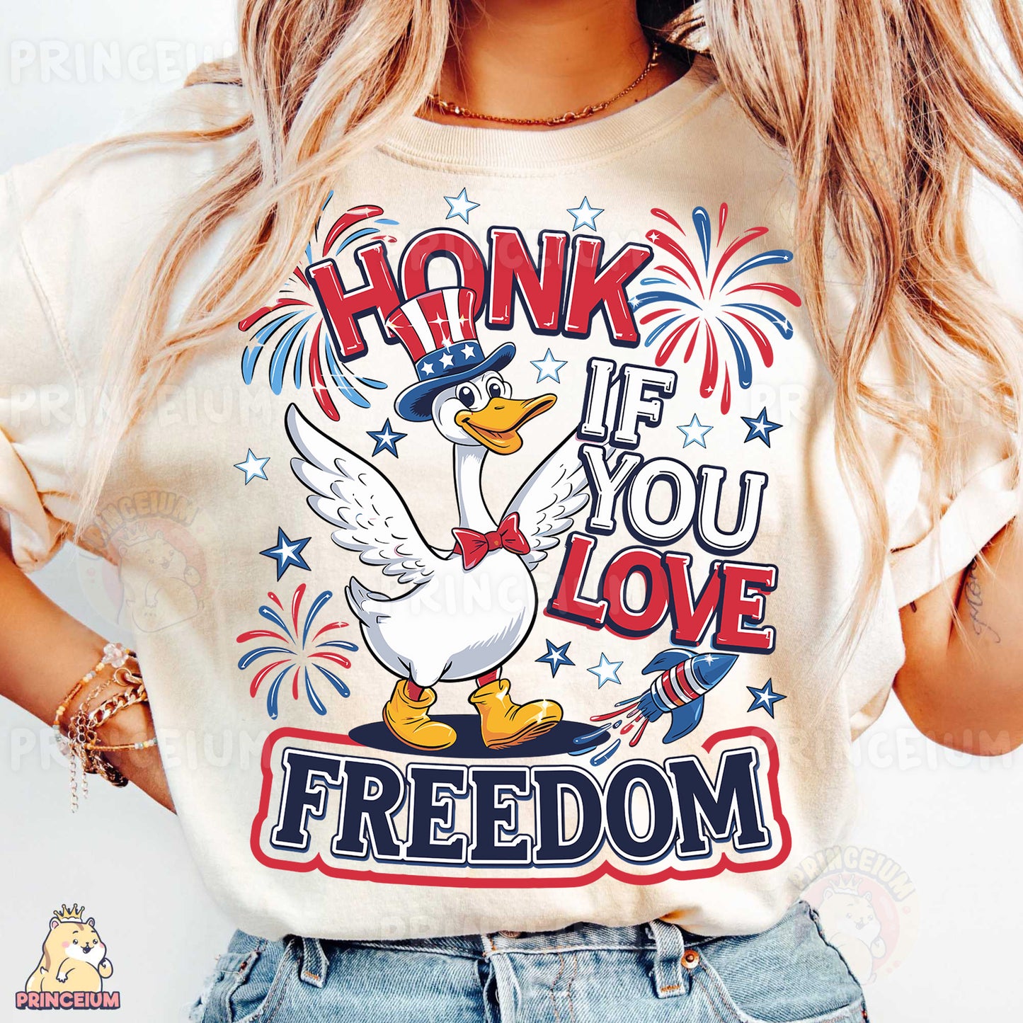 a woman wearing a t - shirt that says honk if you love freedom